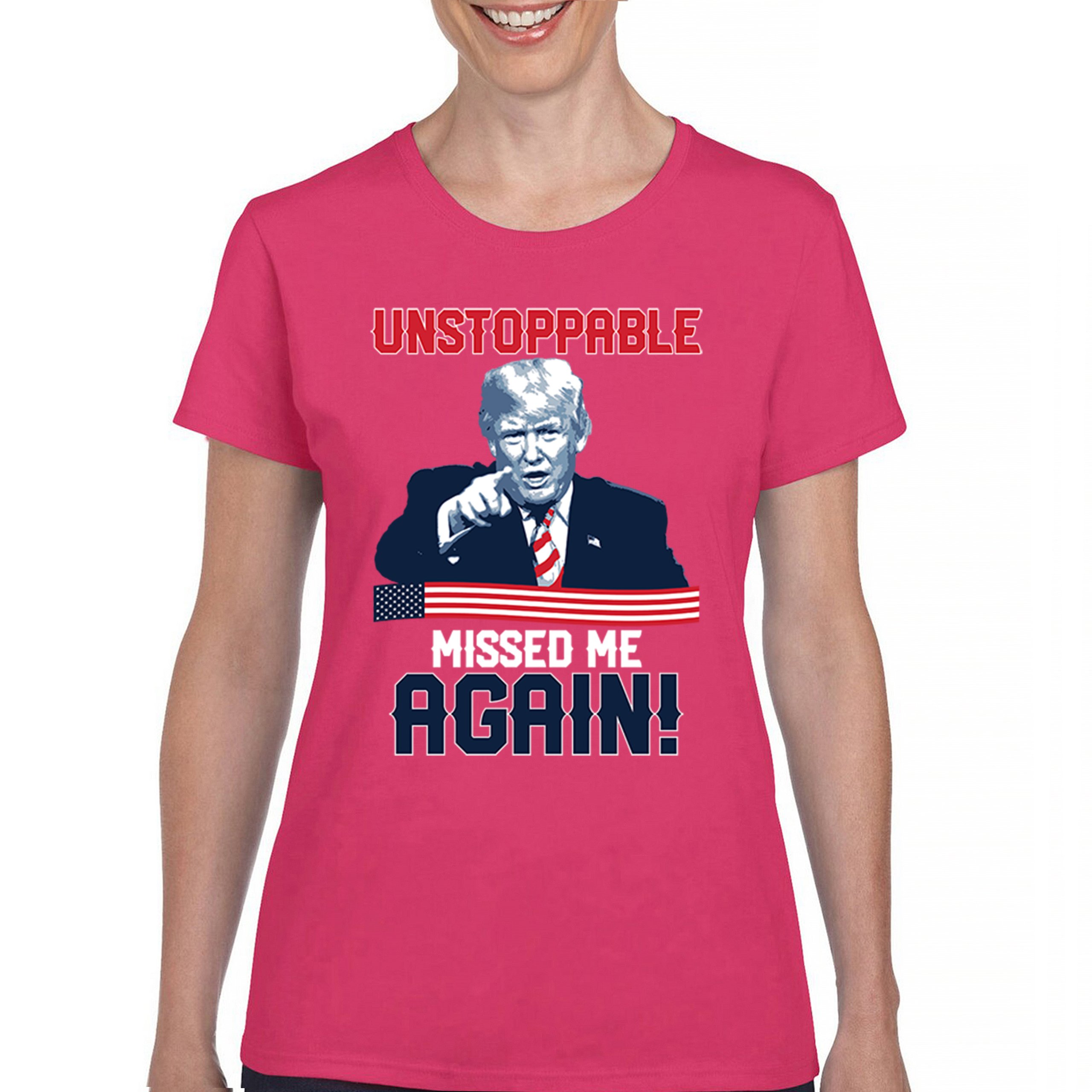 Trump 2024 Unstoppable Missed Me Again T-Shirt MAGA 47 Vance Fight Women's Tee - Picture 37 of 43