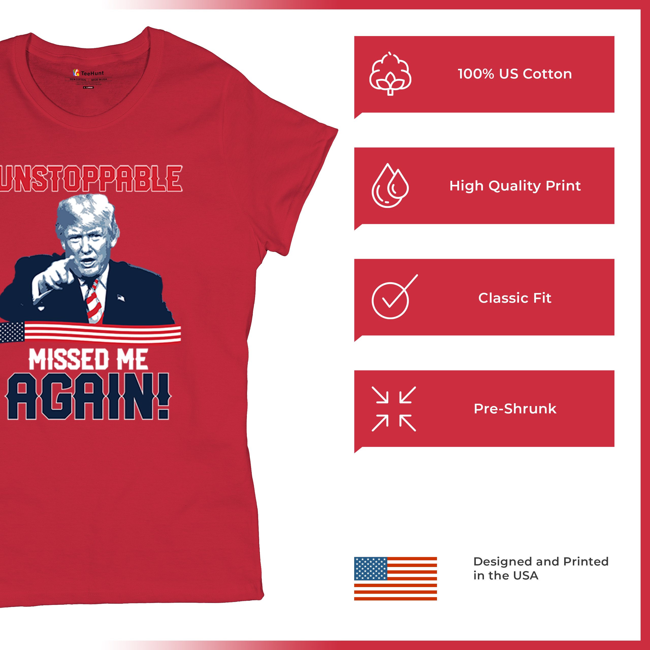 Trump 2024 Unstoppable Missed Me Again T-Shirt MAGA 47 Vance Fight Women's Tee - Picture 21 of 43