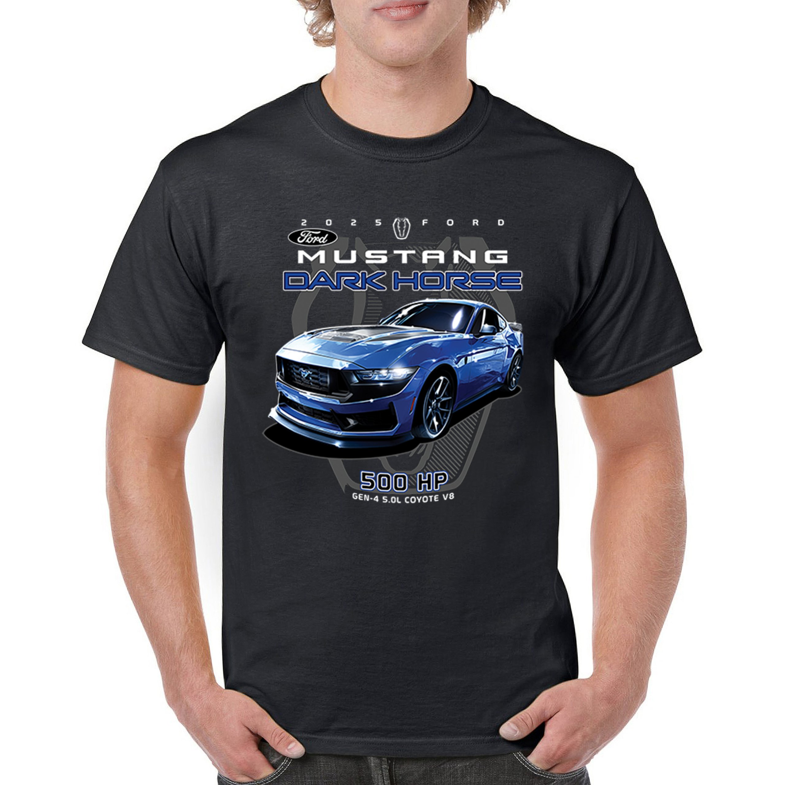 25 Ford Mustang Dark Horse T-shirt 500 HP American Muscle Car V8 GT Men’s Tee