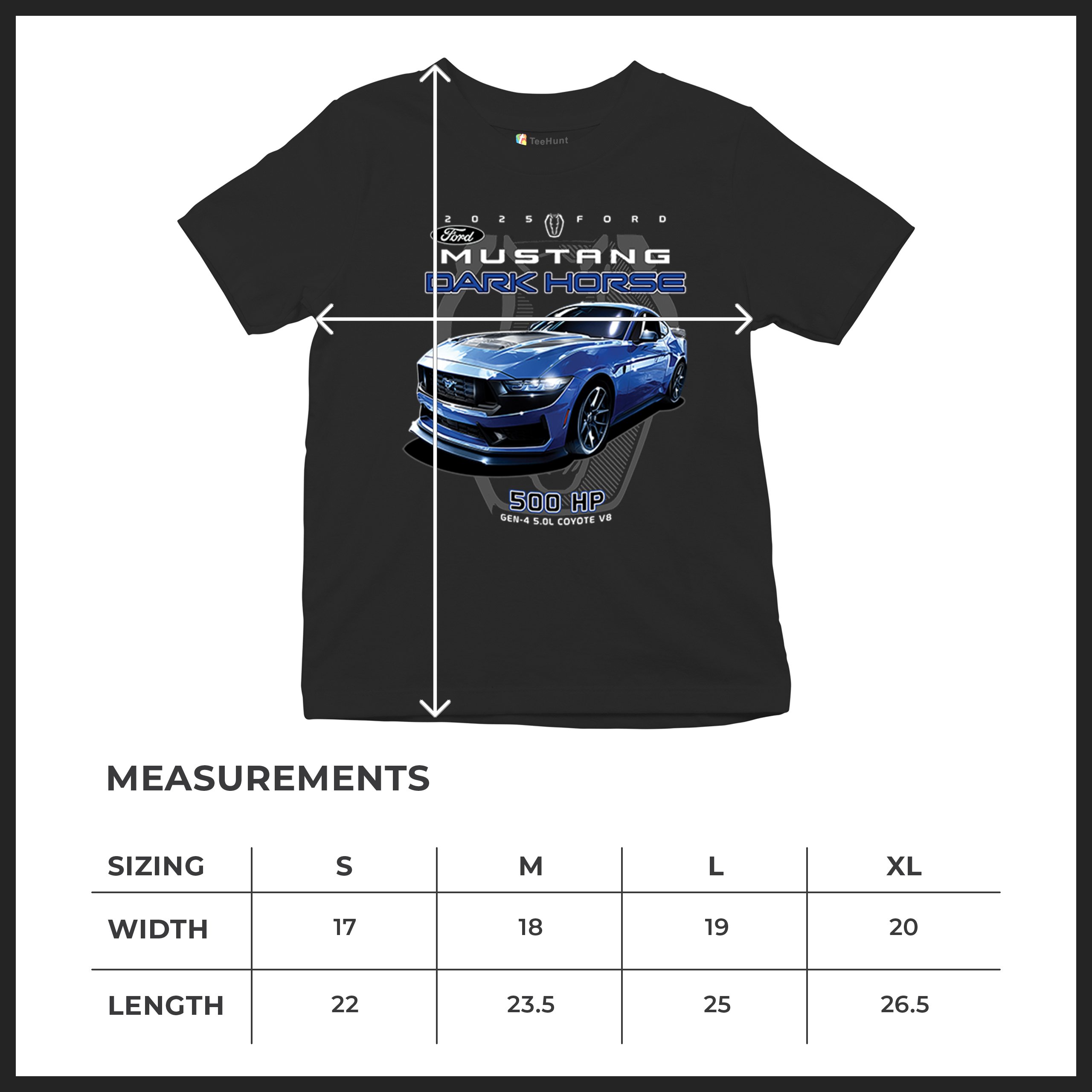 25 Ford Mustang Dark Horse Youth T-shirt 500 HP American Muscle Car V8 GT Kids - Picture 8 of 36