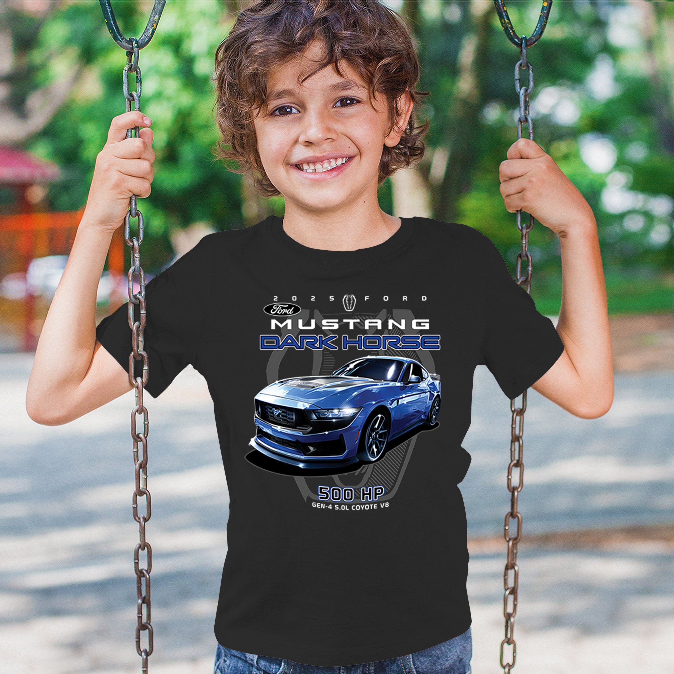 25 Ford Mustang Dark Horse Youth T-shirt 500 HP American Muscle Car V8 GT Kids - Picture 5 of 36