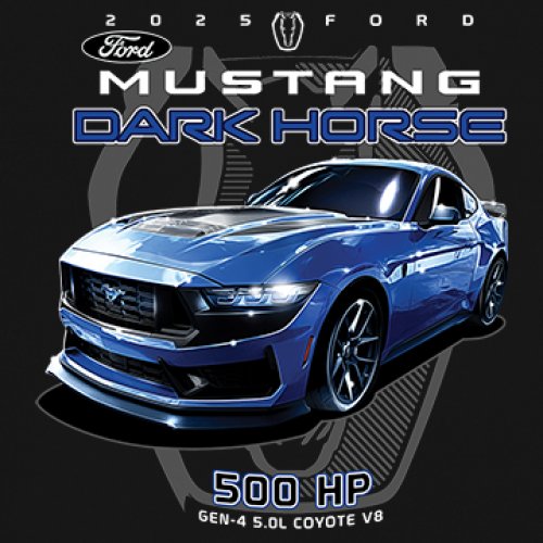 25 Ford Mustang Dark Horse Youth T-shirt 500 HP American Muscle Car V8 GT Kids - Picture 4 of 36