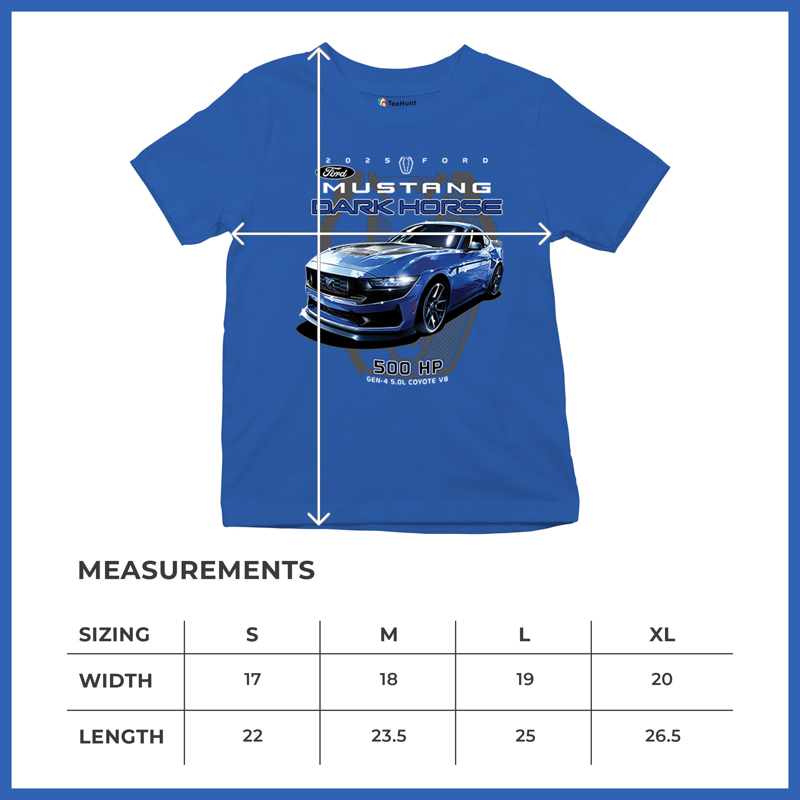25 Ford Mustang Dark Horse Youth T-shirt 500 HP American Muscle Car V8 GT Kids - Picture 29 of 36