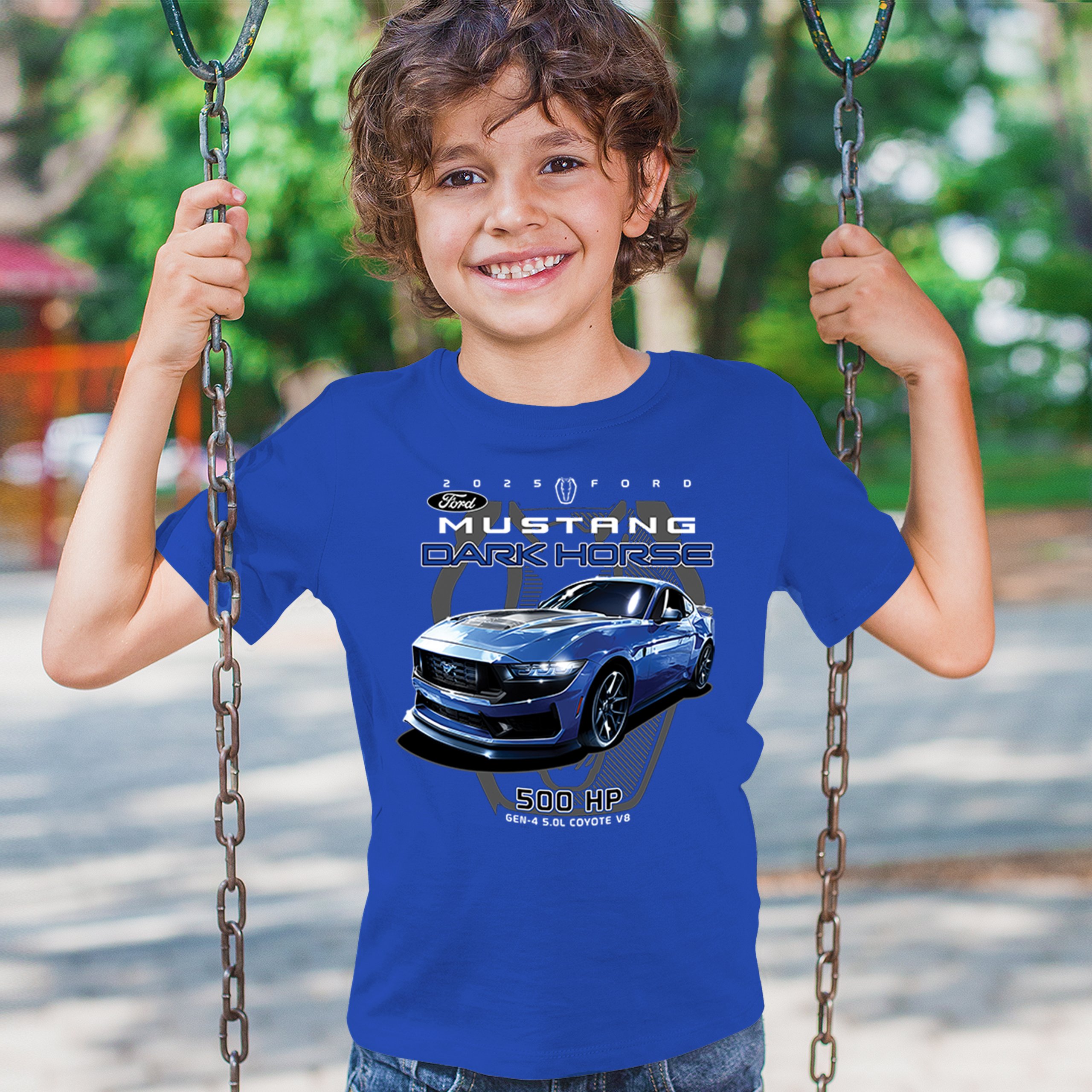 25 Ford Mustang Dark Horse Youth T-shirt 500 HP American Muscle Car V8 GT Kids - Picture 26 of 36