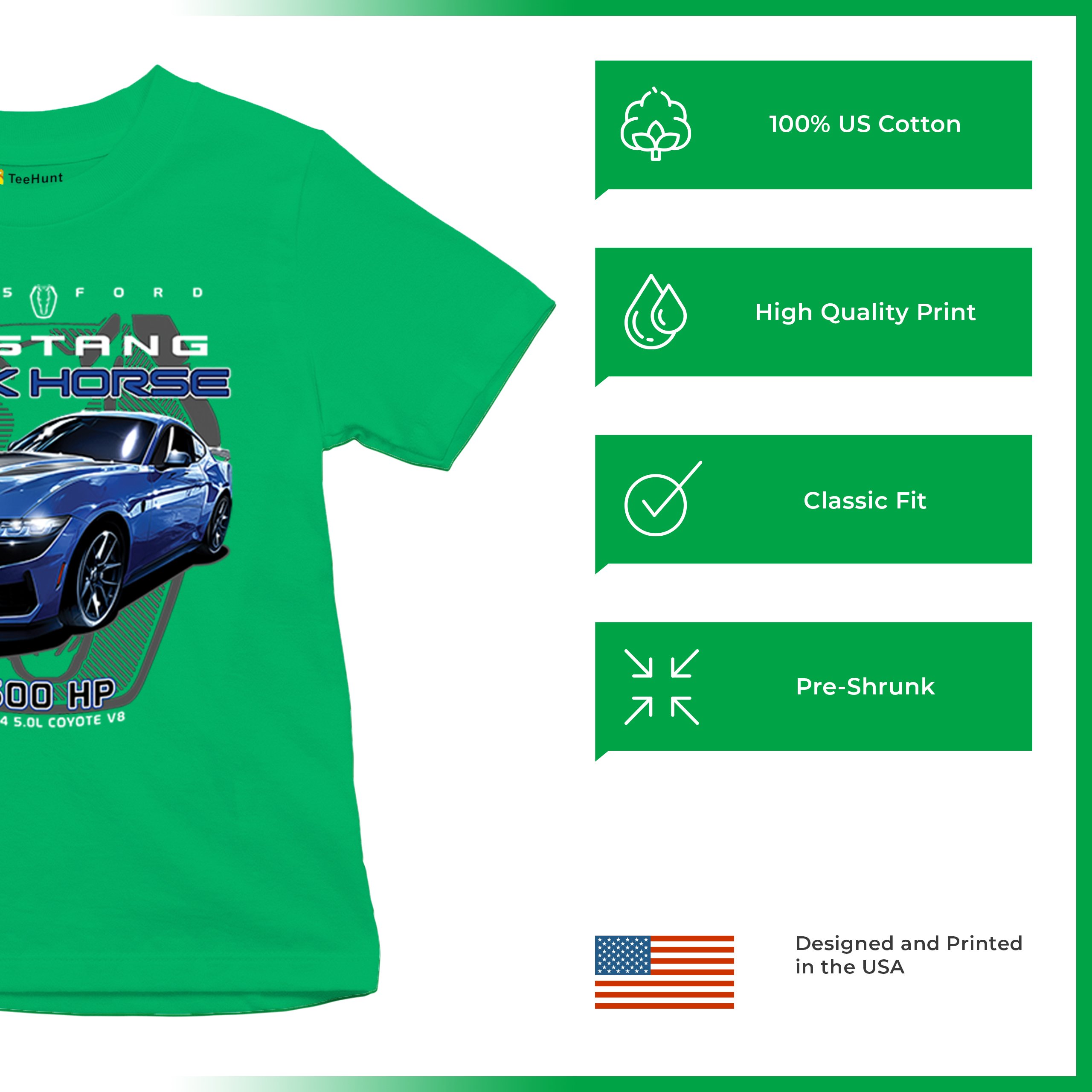 25 Ford Mustang Dark Horse Youth T-shirt 500 HP American Muscle Car V8 GT Kids - Picture 21 of 36