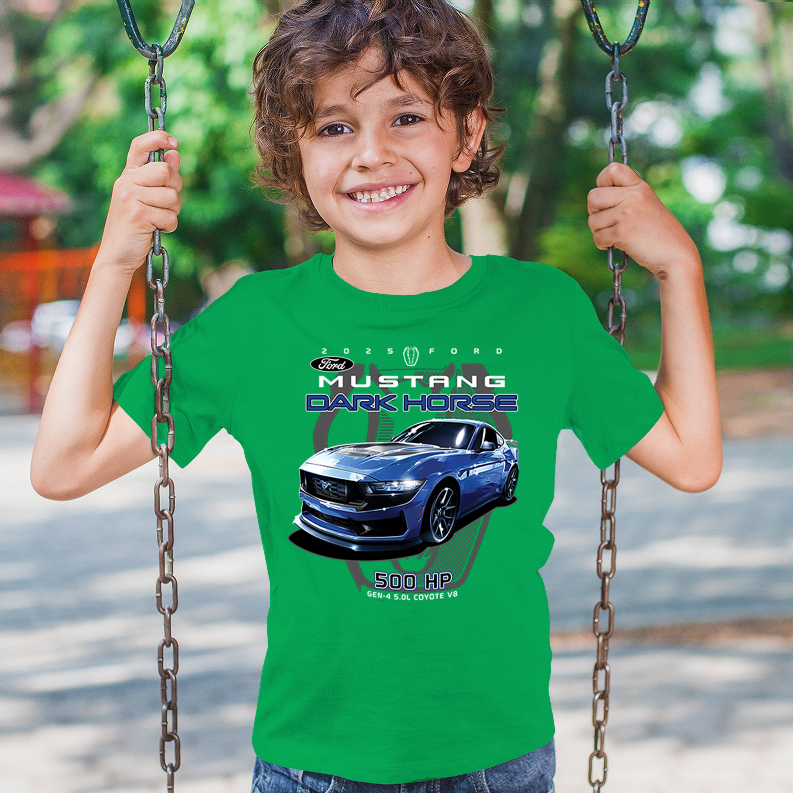 25 Ford Mustang Dark Horse Youth T-shirt 500 HP American Muscle Car V8 GT Kids - Picture 19 of 36