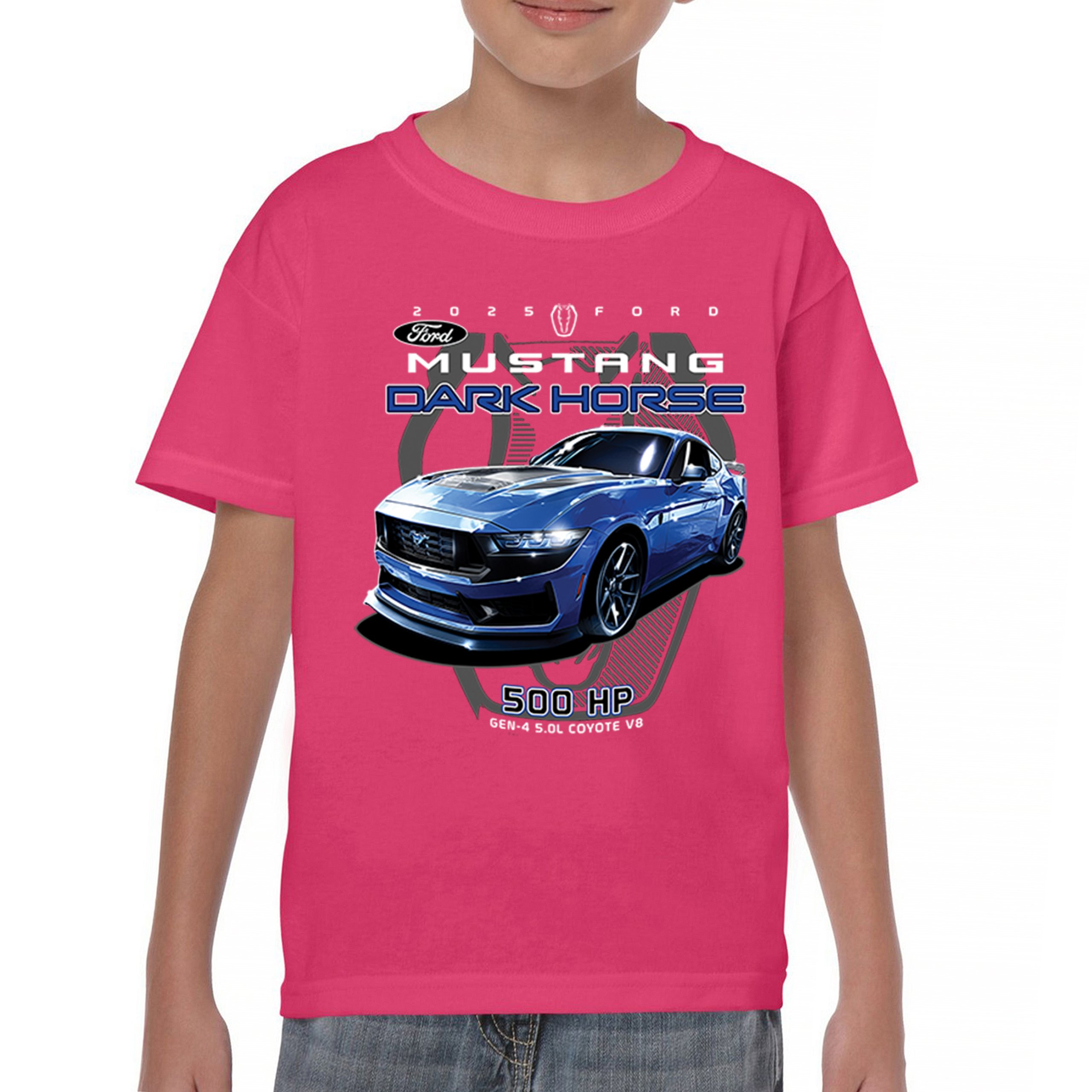 25 Ford Mustang Dark Horse Youth T-shirt 500 HP American Muscle Car V8 GT Kids - Picture 30 of 36