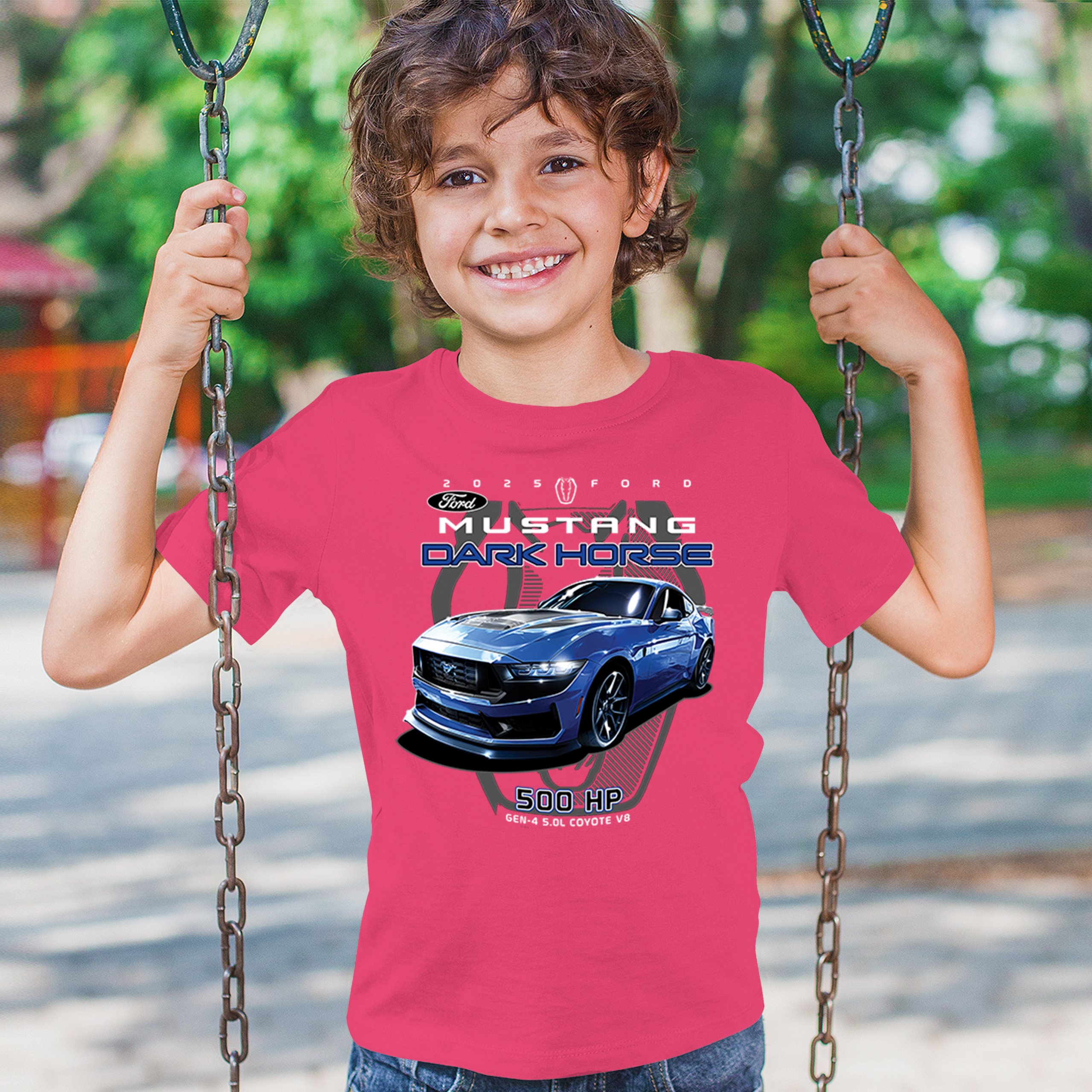 25 Ford Mustang Dark Horse Youth T-shirt 500 HP American Muscle Car V8 GT Kids - Picture 33 of 36