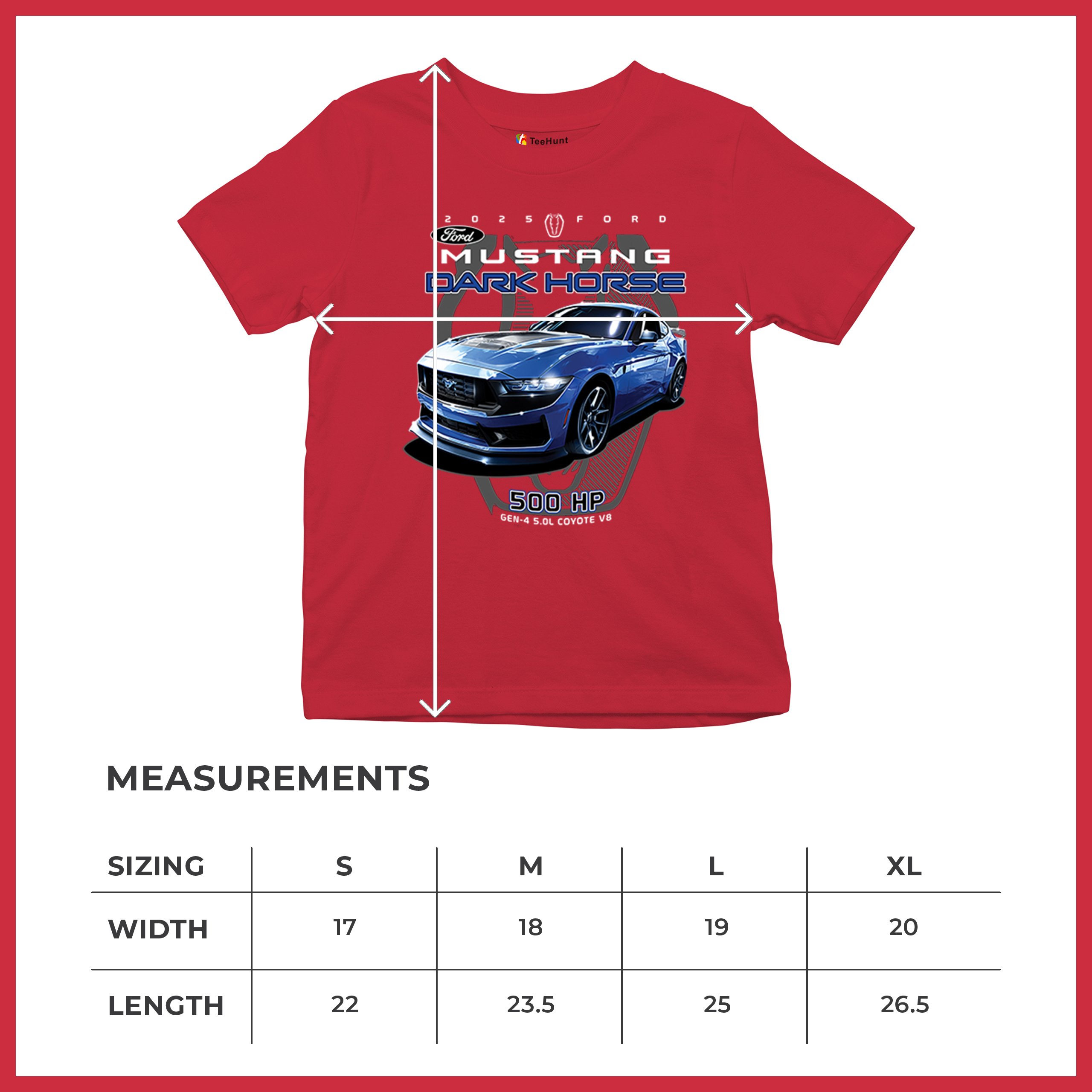 25 Ford Mustang Dark Horse Youth T-shirt 500 HP American Muscle Car V8 GT Kids - Picture 15 of 36