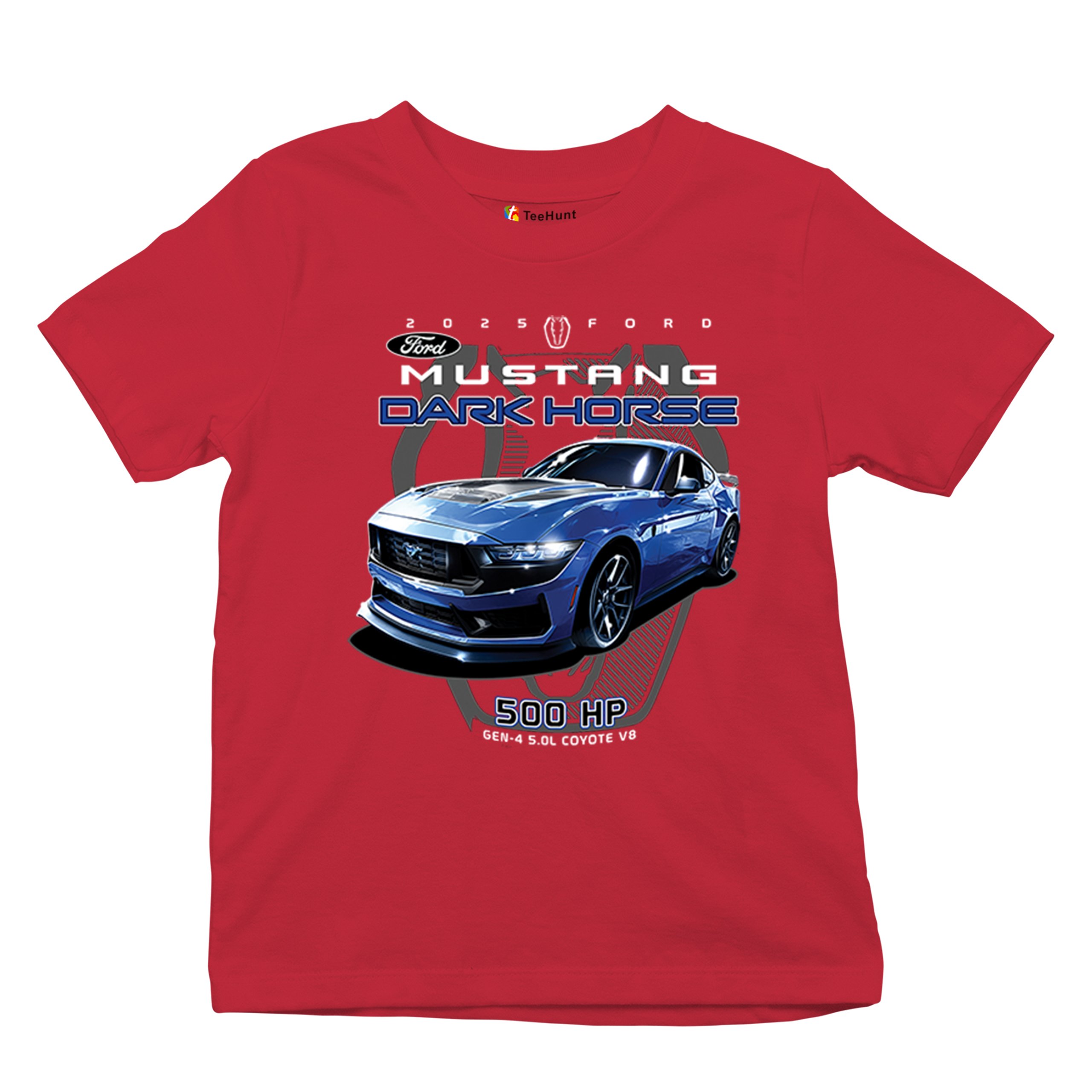 25 Ford Mustang Dark Horse Youth T-shirt 500 HP American Muscle Car V8 GT Kids - Picture 13 of 36