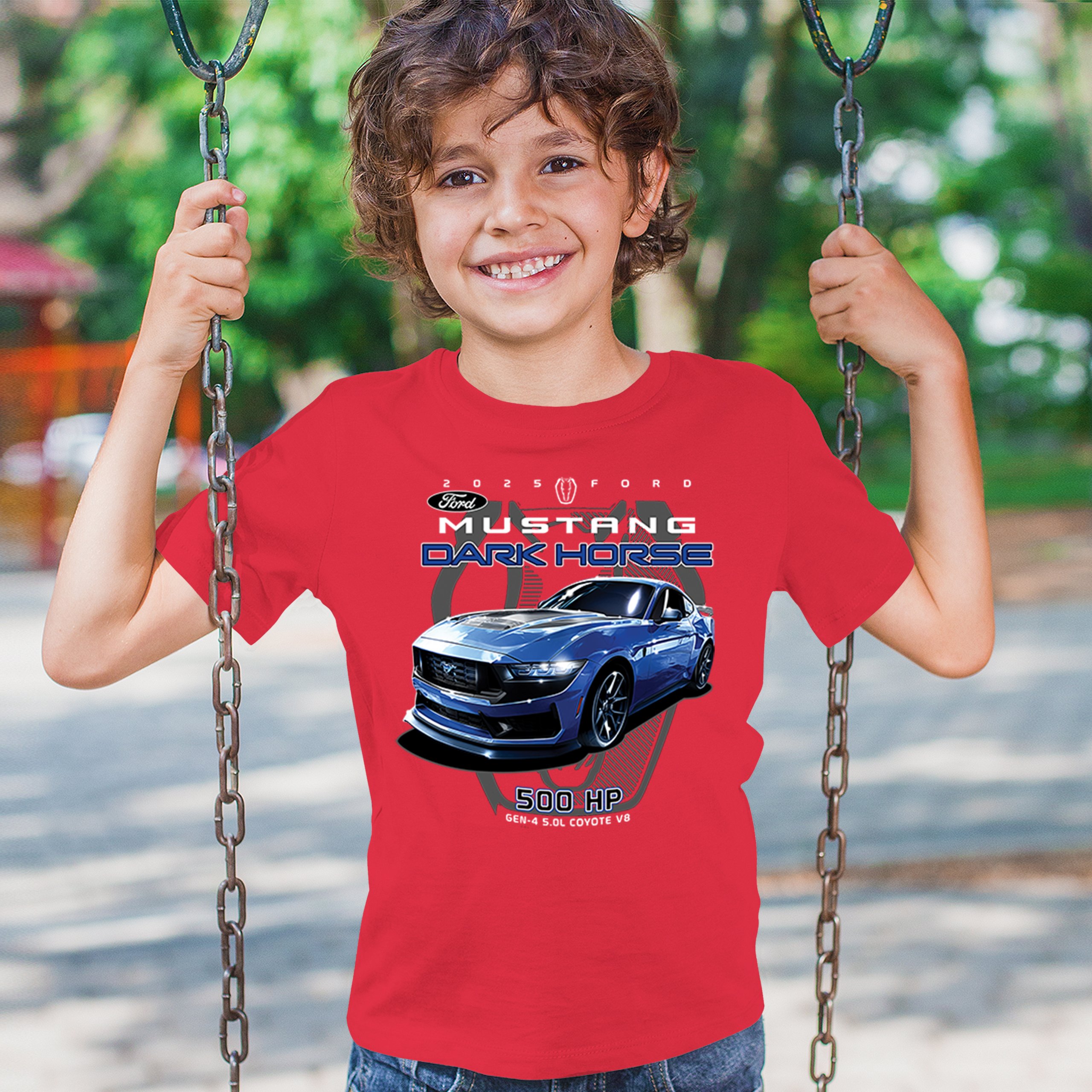 25 Ford Mustang Dark Horse Youth T-shirt 500 HP American Muscle Car V8 GT Kids - Picture 12 of 36