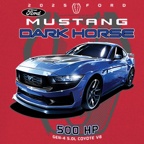 25 Ford Mustang Dark Horse Youth T-shirt 500 HP American Muscle Car V8 GT Kids - Picture 11 of 36