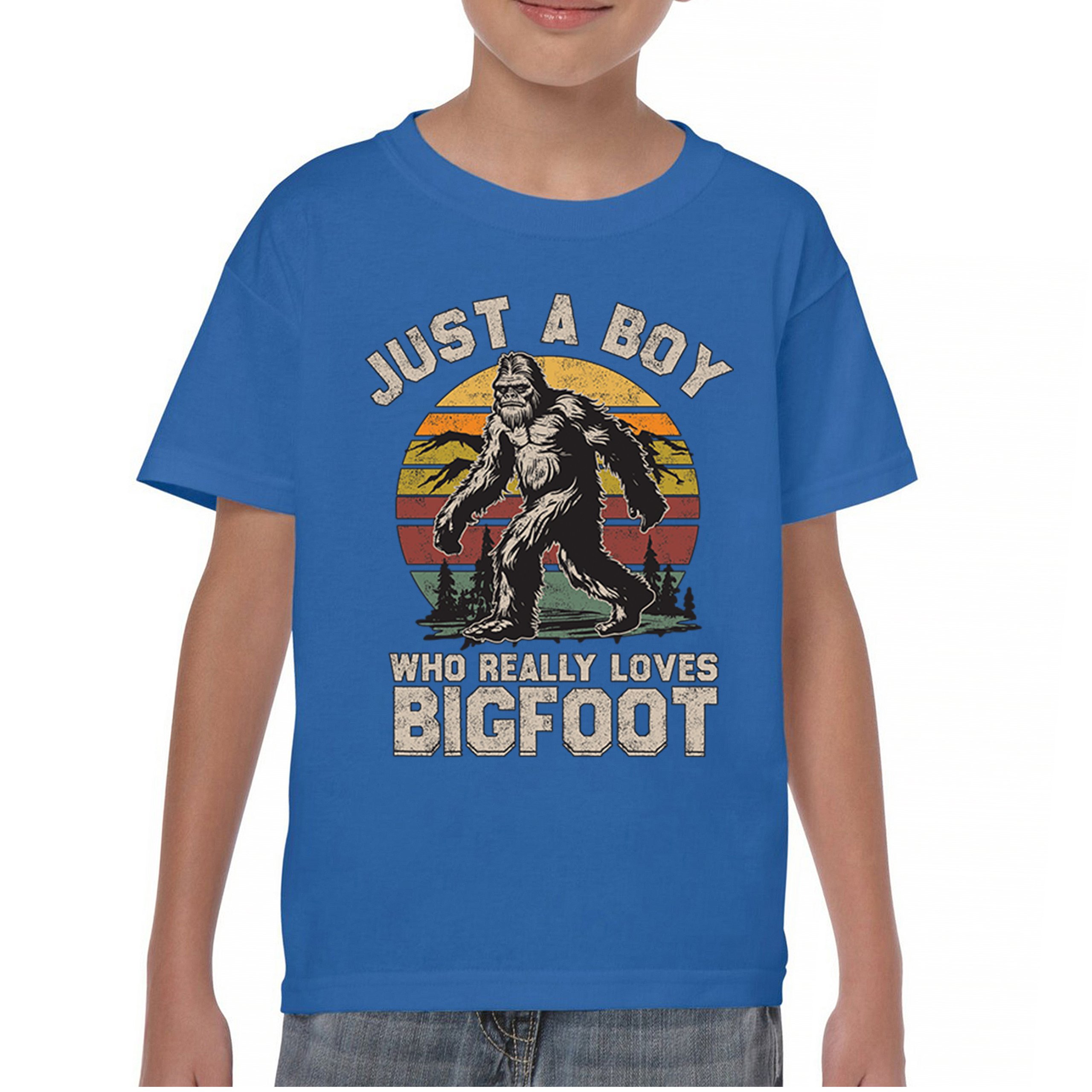 Just A Boy Who Really Loves Bigfoot Youth T-shirt Funny Vintage Sasquatch Kids - Picture 37 of 50