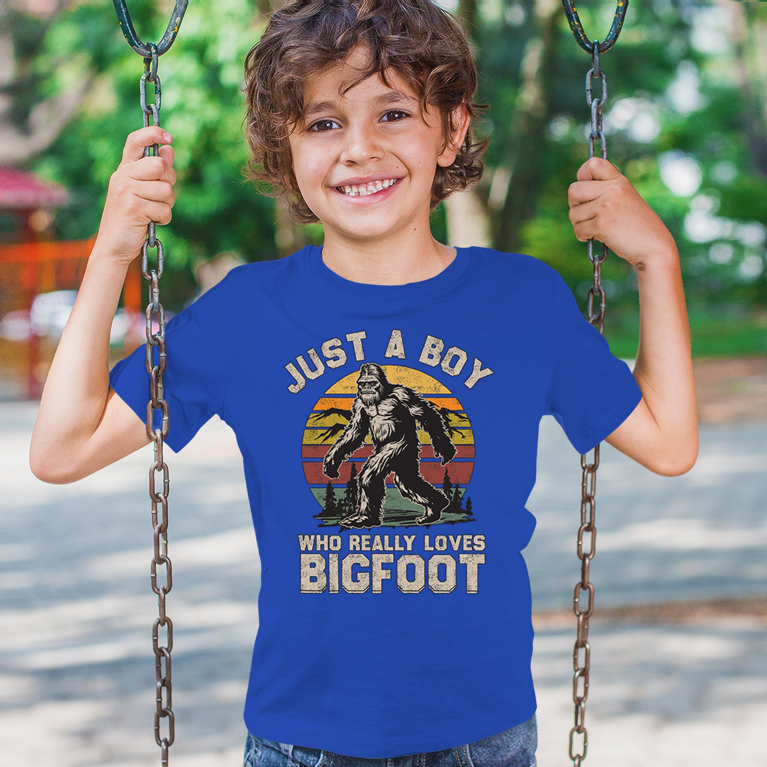Just A Boy Who Really Loves Bigfoot Youth T-shirt Funny Vintage Sasquatch Kids - Picture 40 of 50