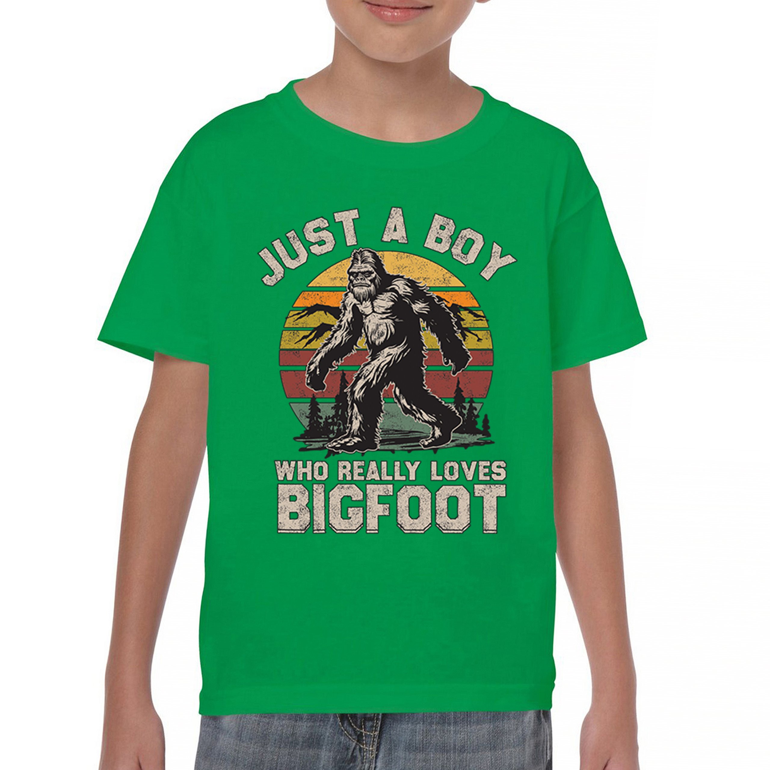 Just A Boy Who Really Loves Bigfoot Youth T-shirt Funny Vintage Sasquatch Kids - Picture 30 of 50