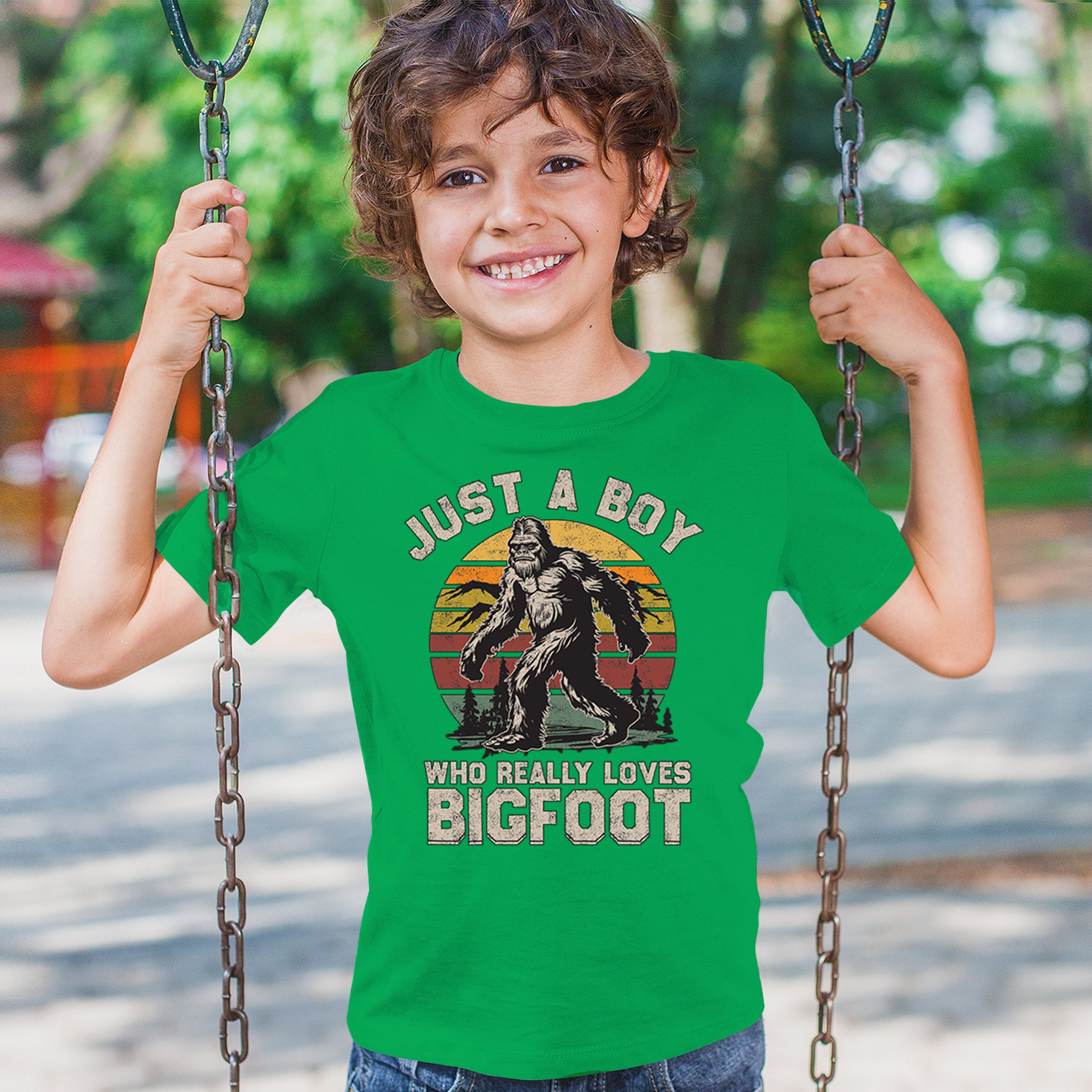 Just A Boy Who Really Loves Bigfoot Youth T-shirt Funny Vintage Sasquatch Kids - Picture 33 of 50
