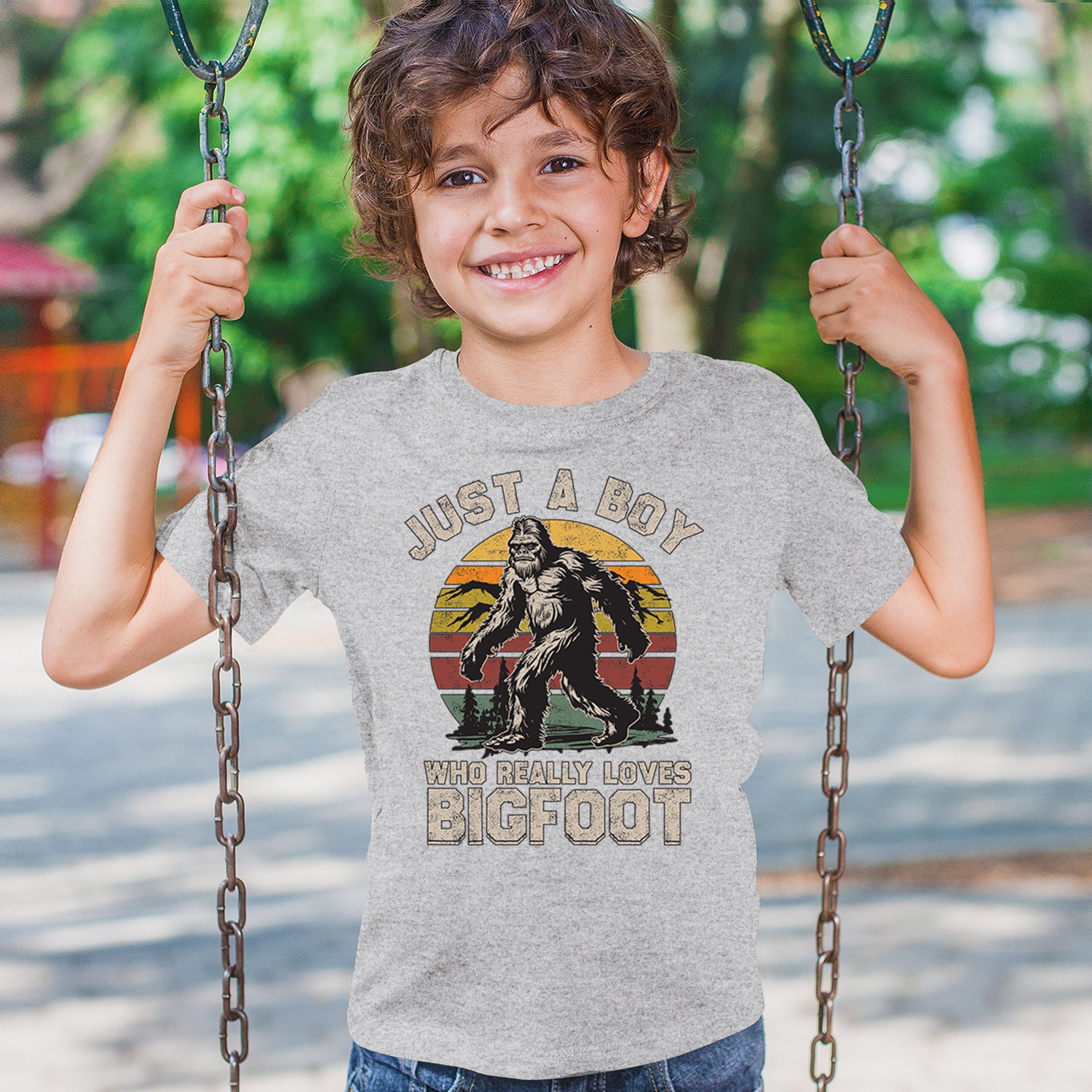 Just A Boy Who Really Loves Bigfoot Youth T-shirt Funny Vintage Sasquatch Kids - Picture 12 of 50