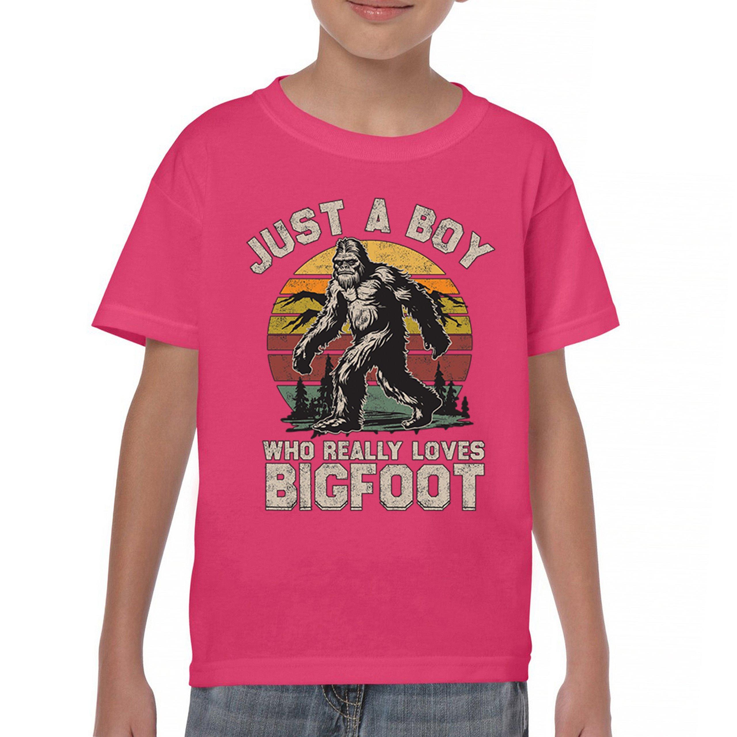 Just A Boy Who Really Loves Bigfoot Youth T-shirt Funny Vintage Sasquatch Kids - Picture 44 of 50