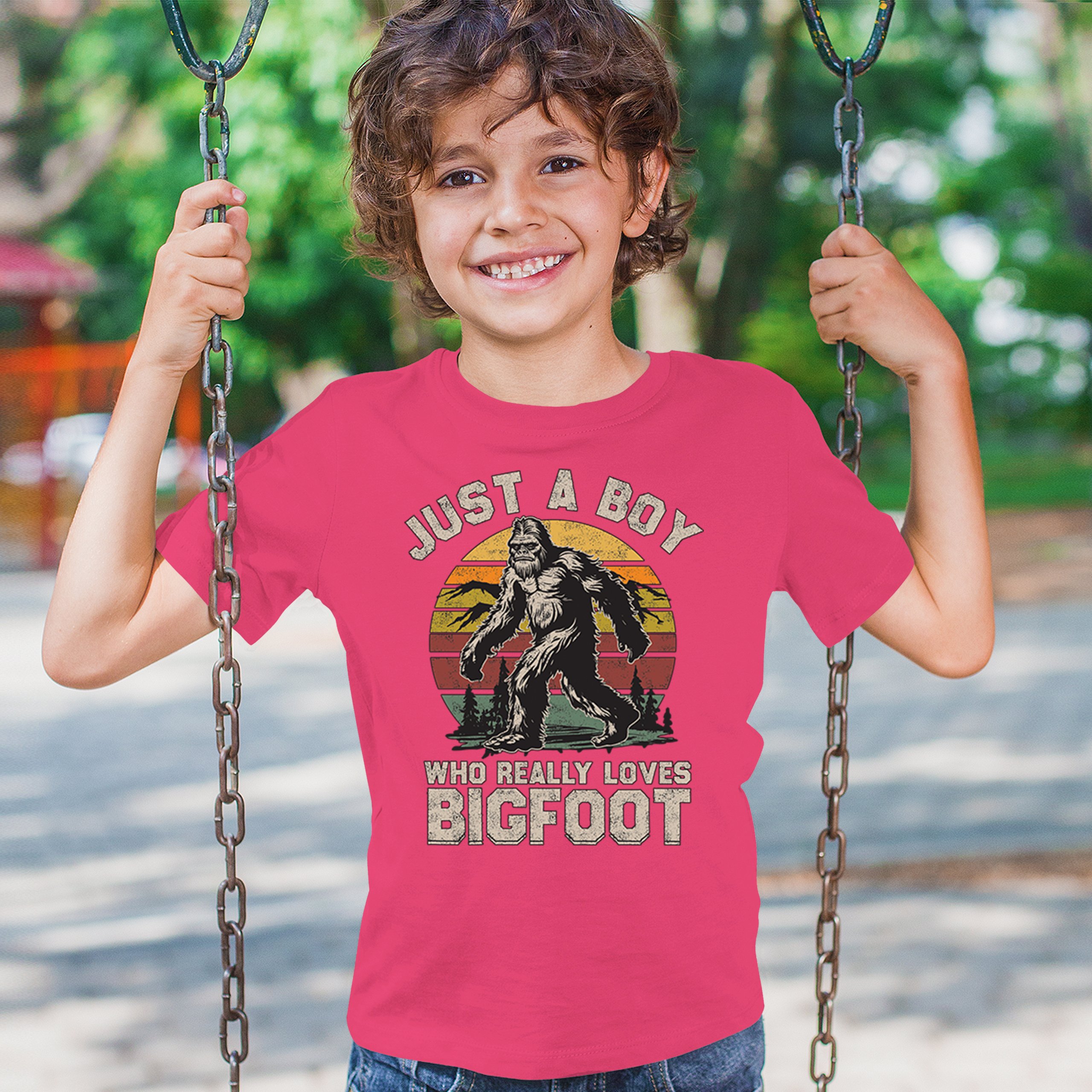 Just A Boy Who Really Loves Bigfoot Youth T-shirt Funny Vintage Sasquatch Kids - Picture 47 of 50