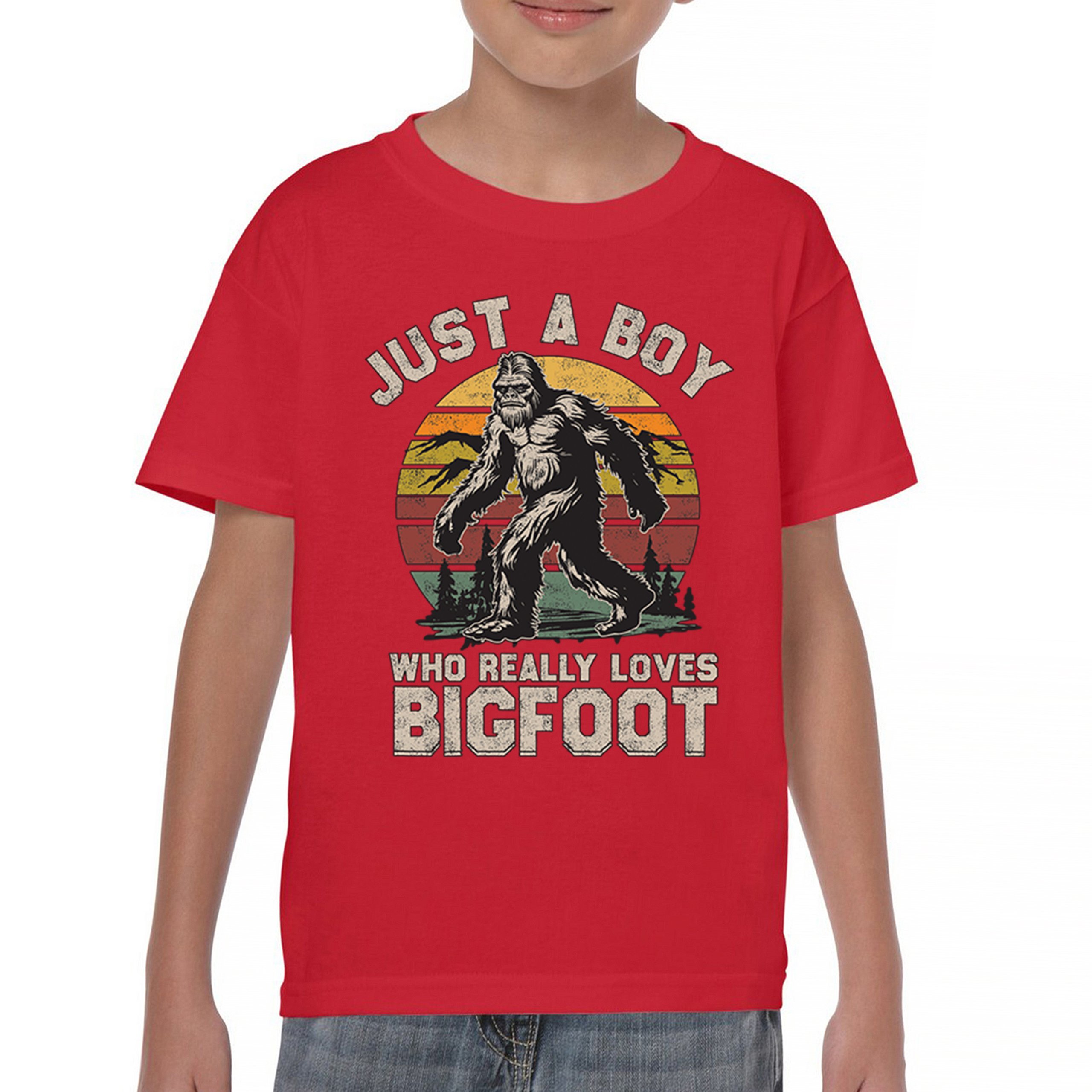 Just A Boy Who Really Loves Bigfoot Youth T-shirt Funny Vintage Sasquatch Kids - Picture 16 of 50