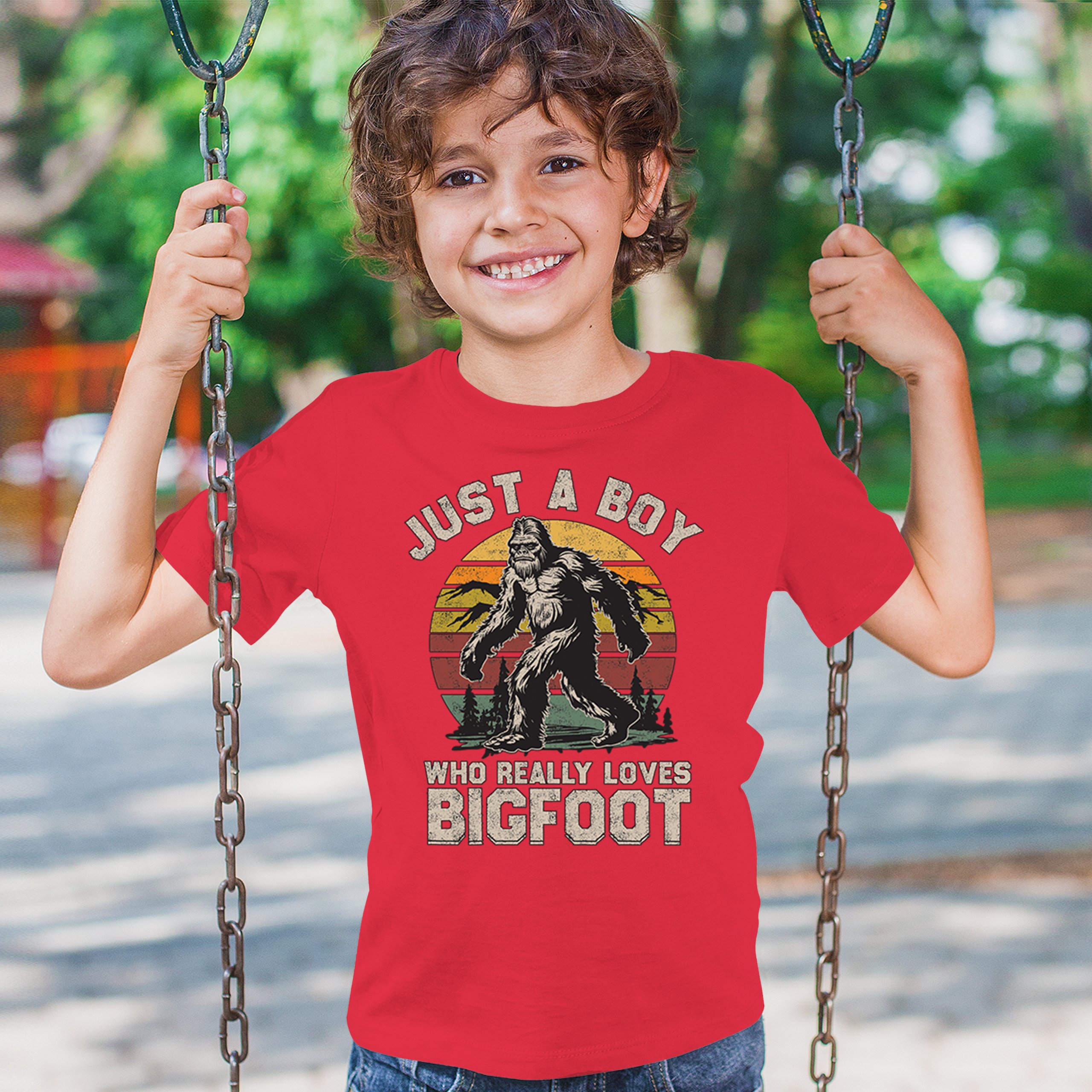 Just A Boy Who Really Loves Bigfoot Youth T-shirt Funny Vintage Sasquatch Kids - Picture 19 of 50
