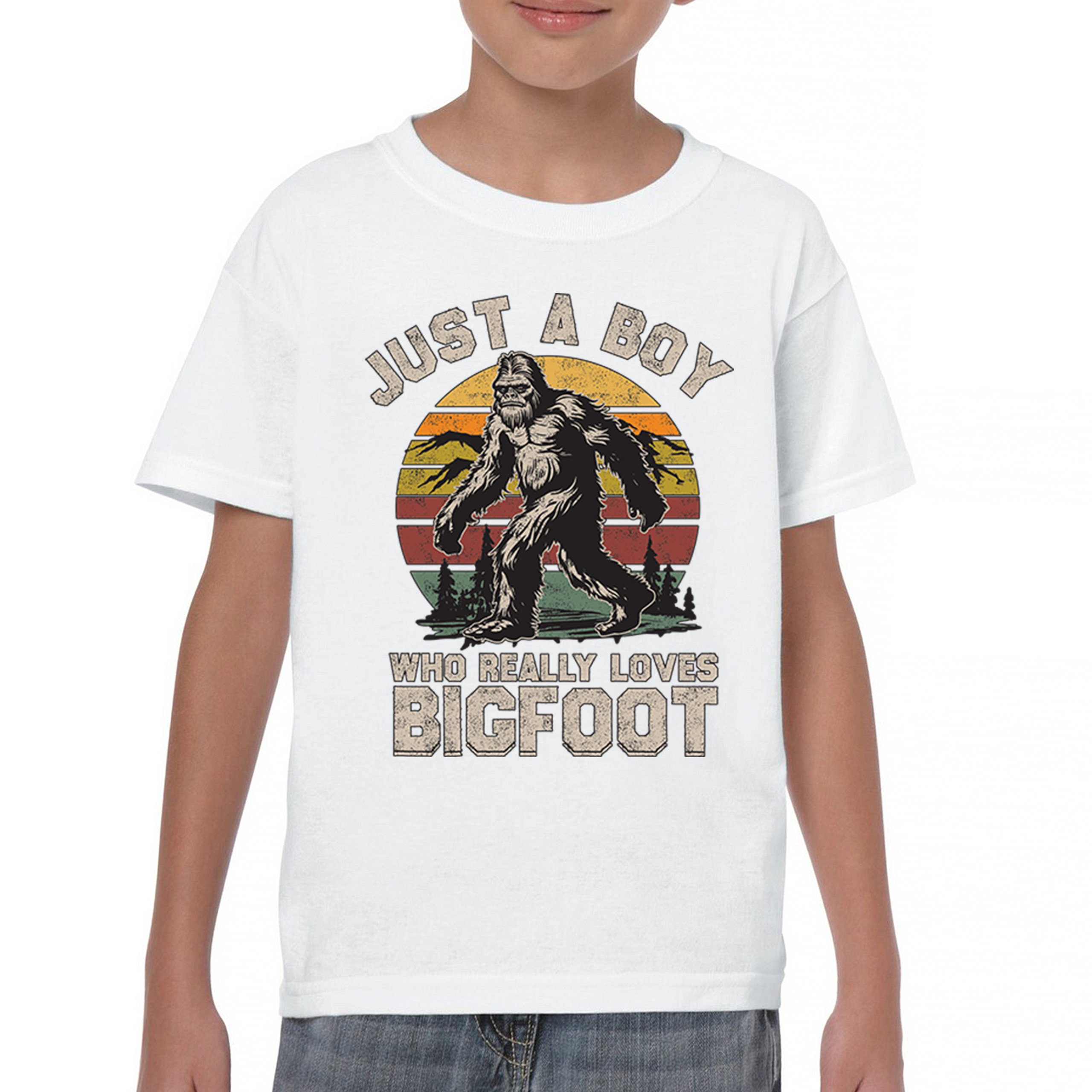 Just A Boy Who Really Loves Bigfoot Youth T-shirt Funny Vintage Sasquatch Kids - Picture 23 of 50