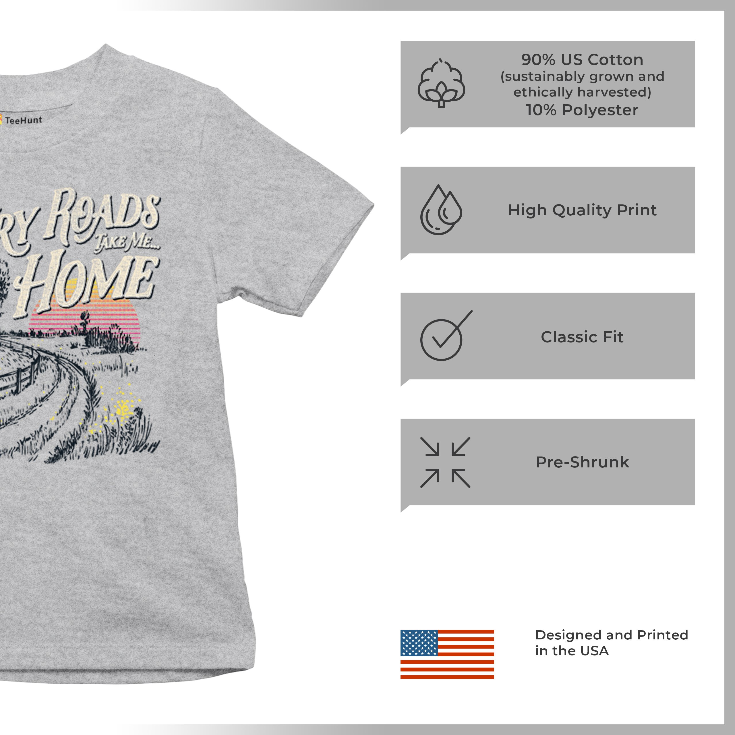 Country Roads Take Me Home Youth T-shirt Vintage Music Festival Sunset Kids - Picture 7 of 36