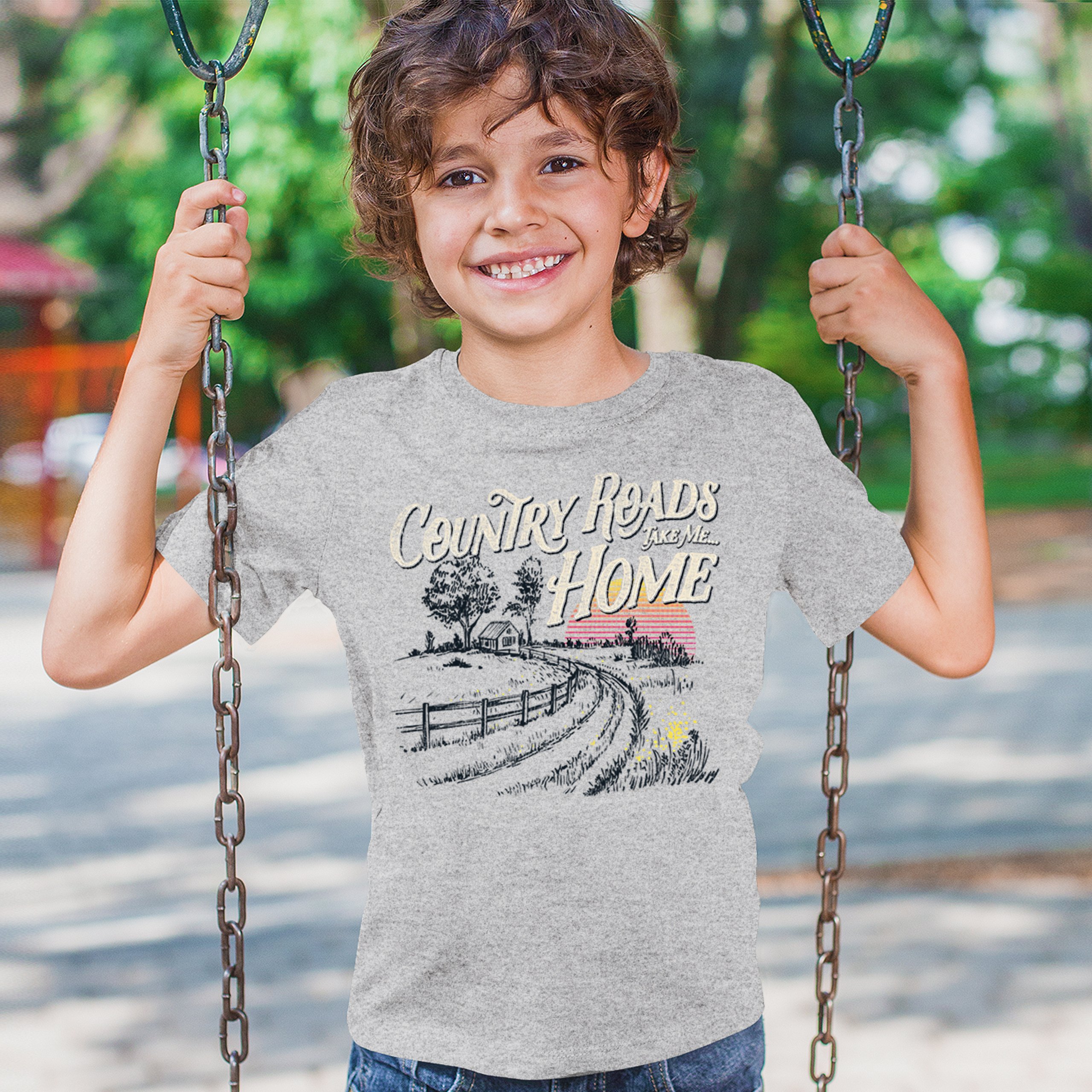 Country Roads Take Me Home Youth T-shirt Vintage Music Festival Sunset Kids - Picture 5 of 36