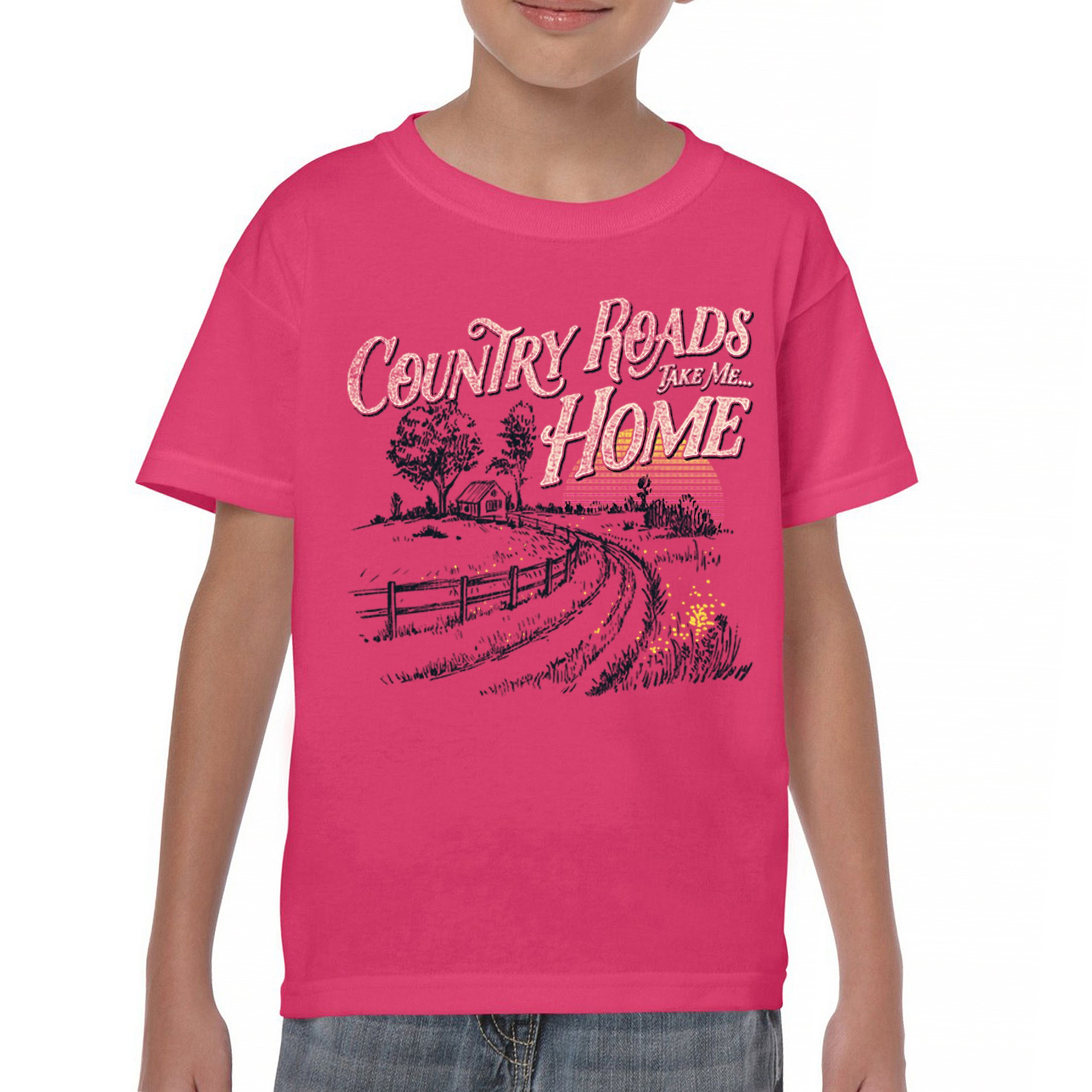 Country Roads Take Me Home Youth T-shirt Vintage Music Festival Sunset Kids - Picture 30 of 36