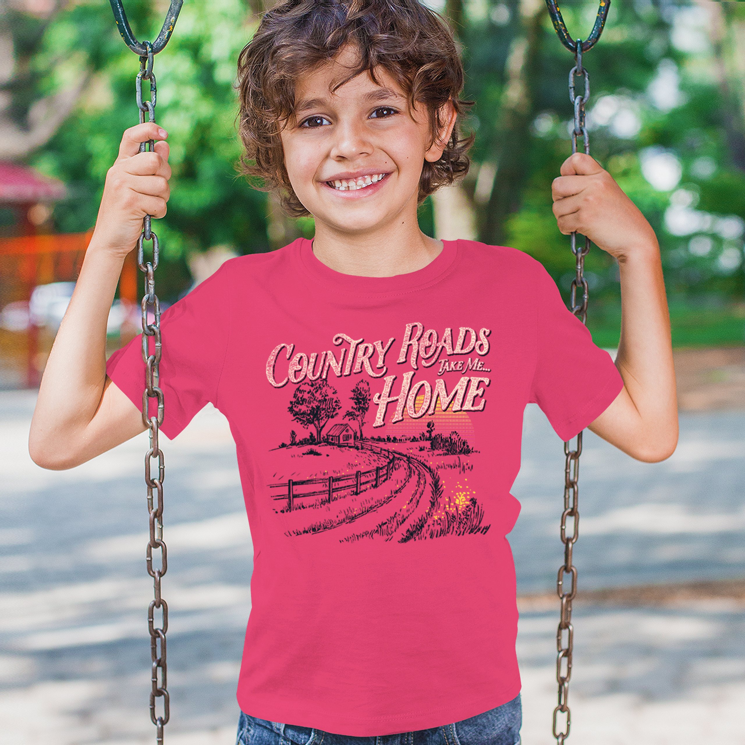 Country Roads Take Me Home Youth T-shirt Vintage Music Festival Sunset Kids - Picture 33 of 36