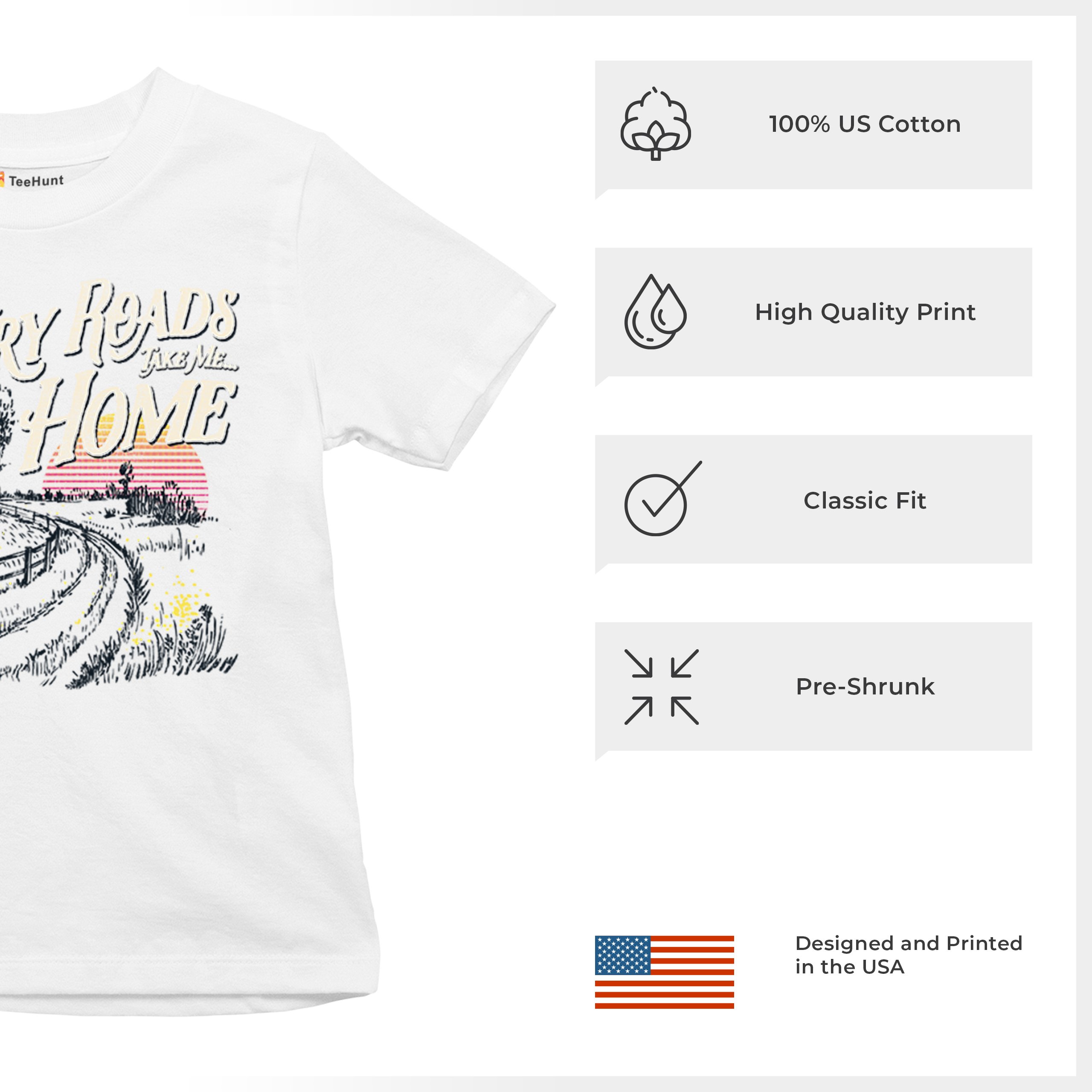 Country Roads Take Me Home Youth T-shirt Vintage Music Festival Sunset Kids - Picture 14 of 36