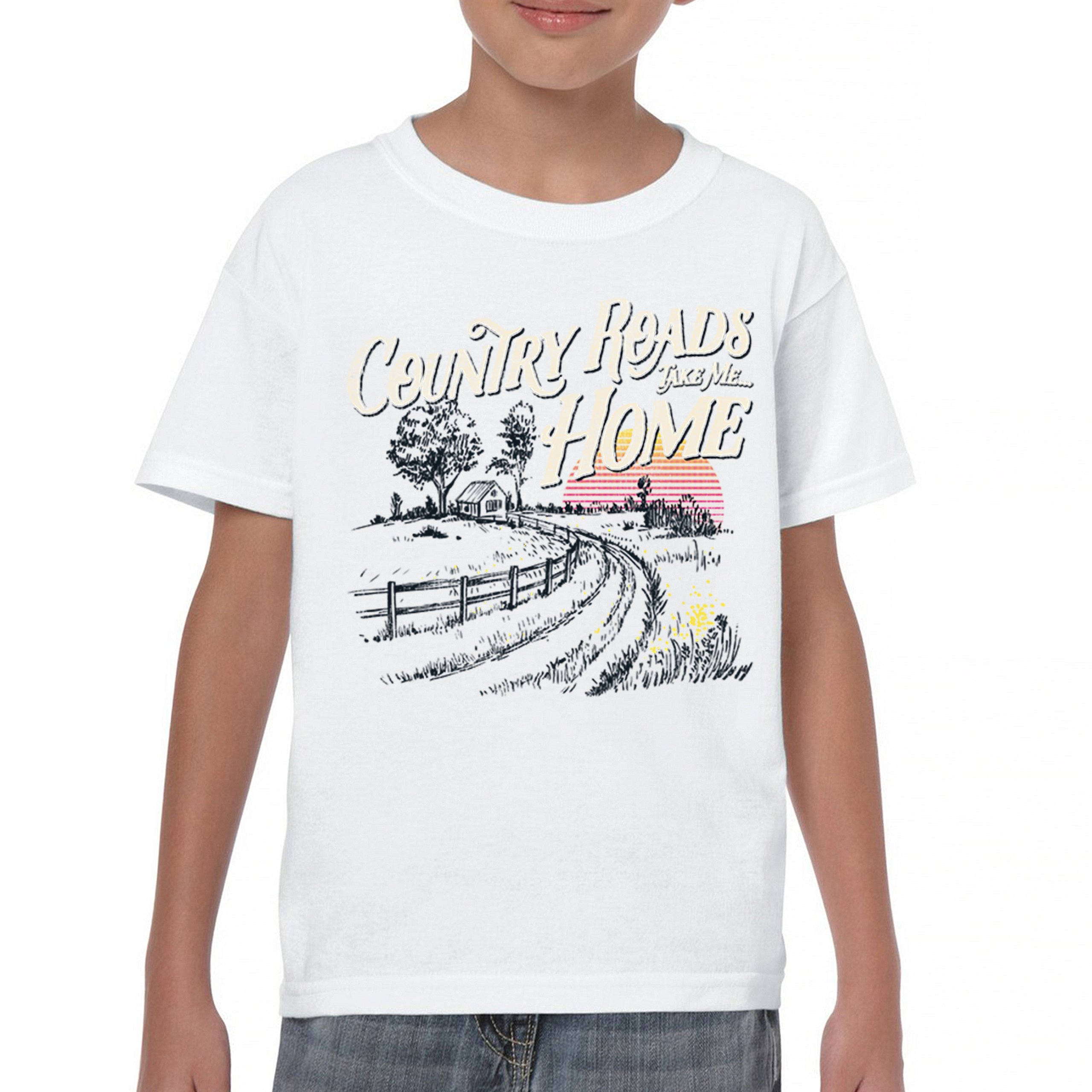 Country Roads Take Me Home Youth T-shirt Vintage Music Festival Sunset Kids - Picture 9 of 36