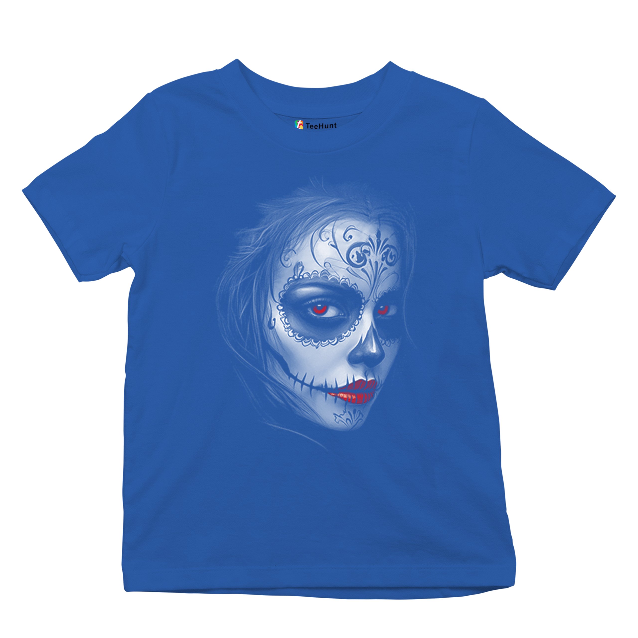 Sugar Skull Portrait Youth T-shirt Gothic Beauty Red Lips Day of the Dead Kids - Picture 41 of 50