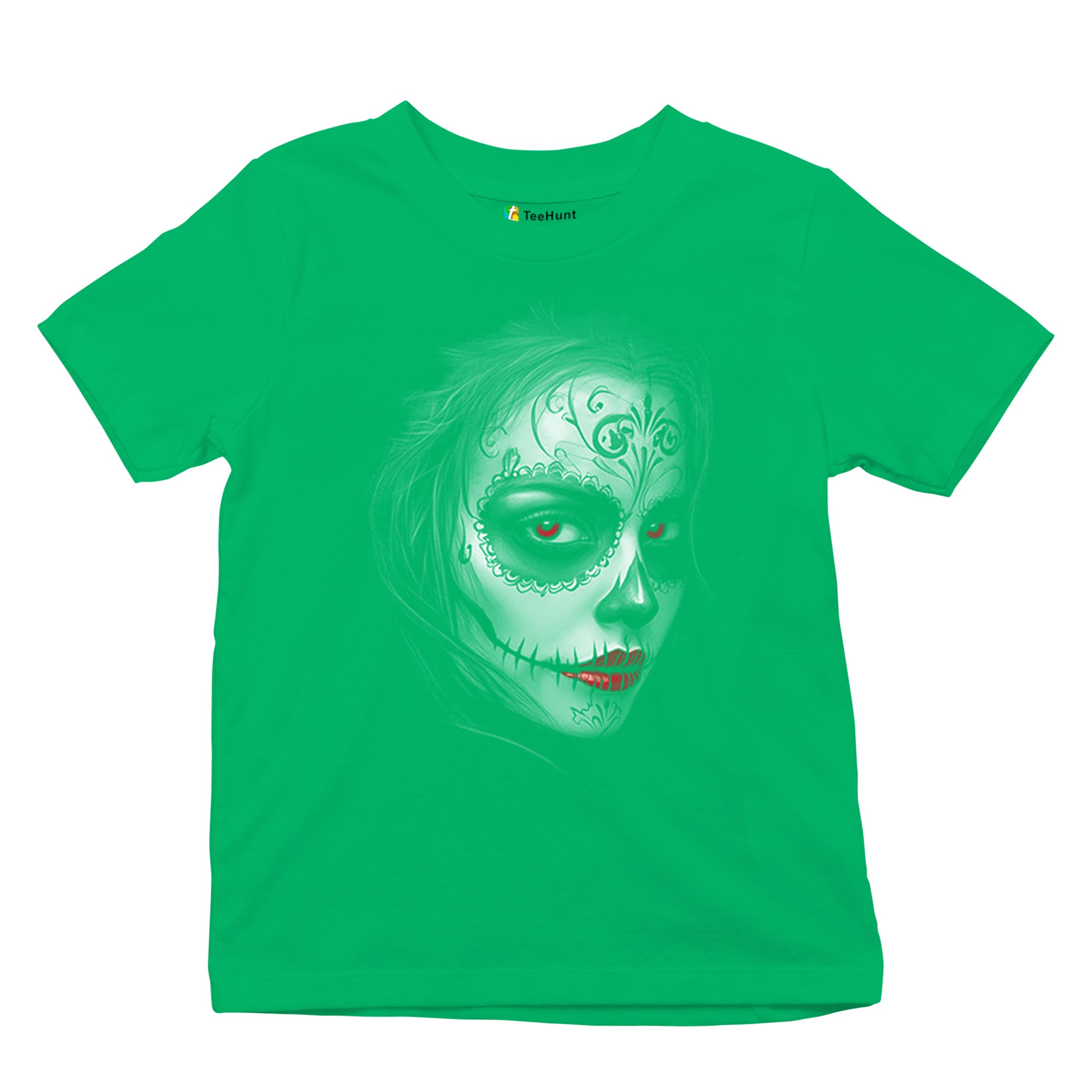 Sugar Skull Portrait Youth T-shirt Gothic Beauty Red Lips Day of the Dead Kids - Picture 34 of 50