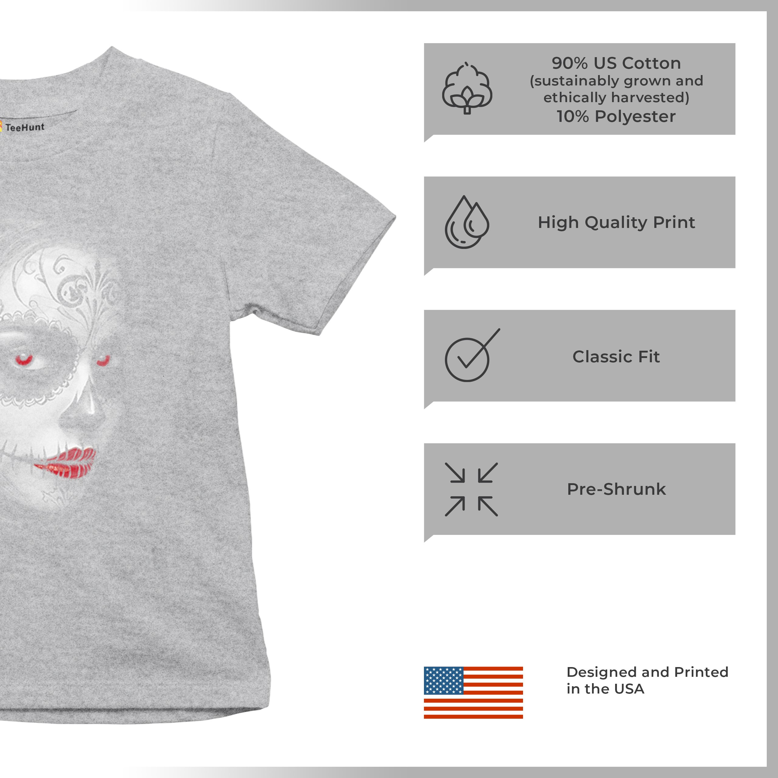 Sugar Skull Portrait Youth T-shirt Gothic Beauty Red Lips Day of the Dead Kids - Picture 14 of 50