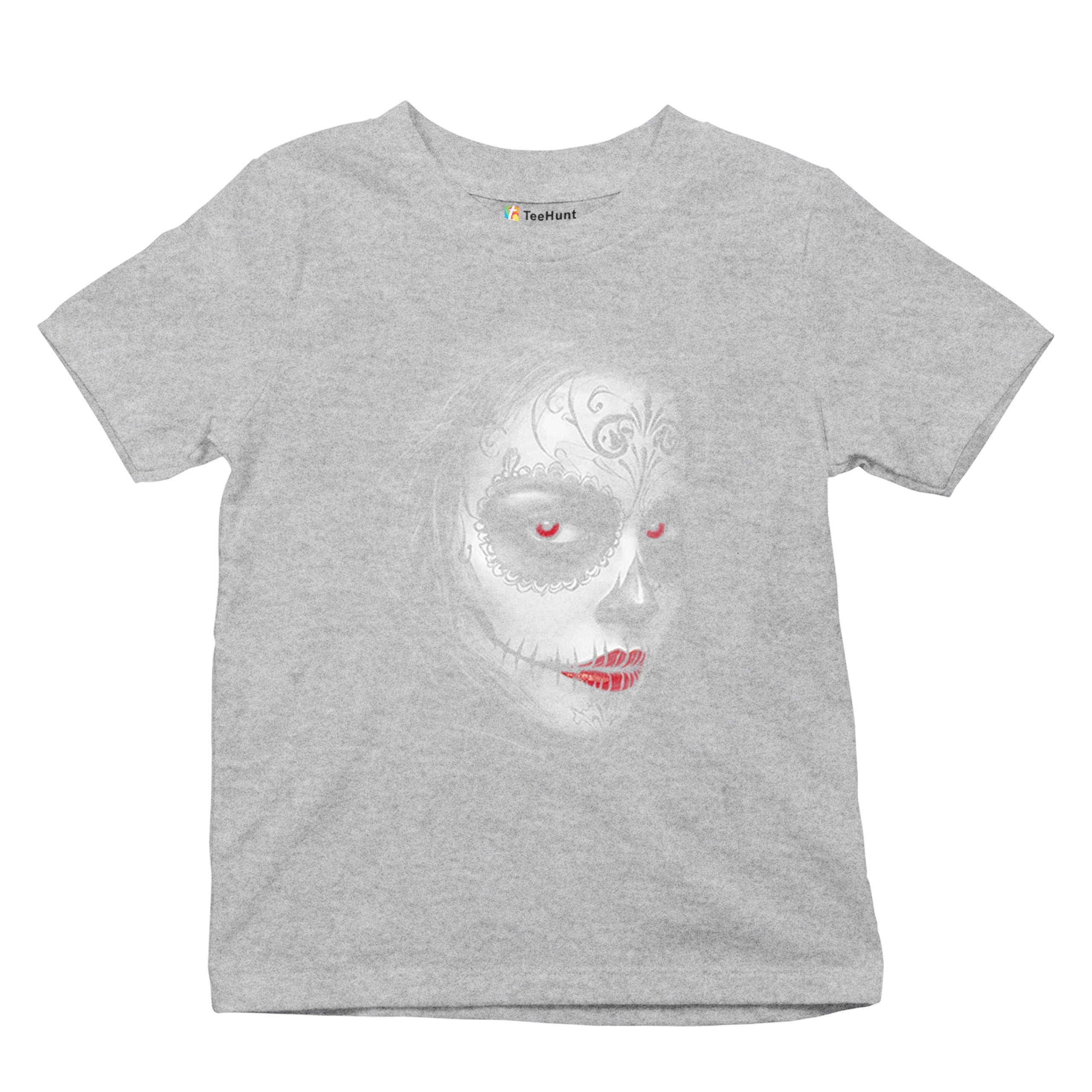 Sugar Skull Portrait Youth T-shirt Gothic Beauty Red Lips Day of the Dead Kids - Picture 13 of 50