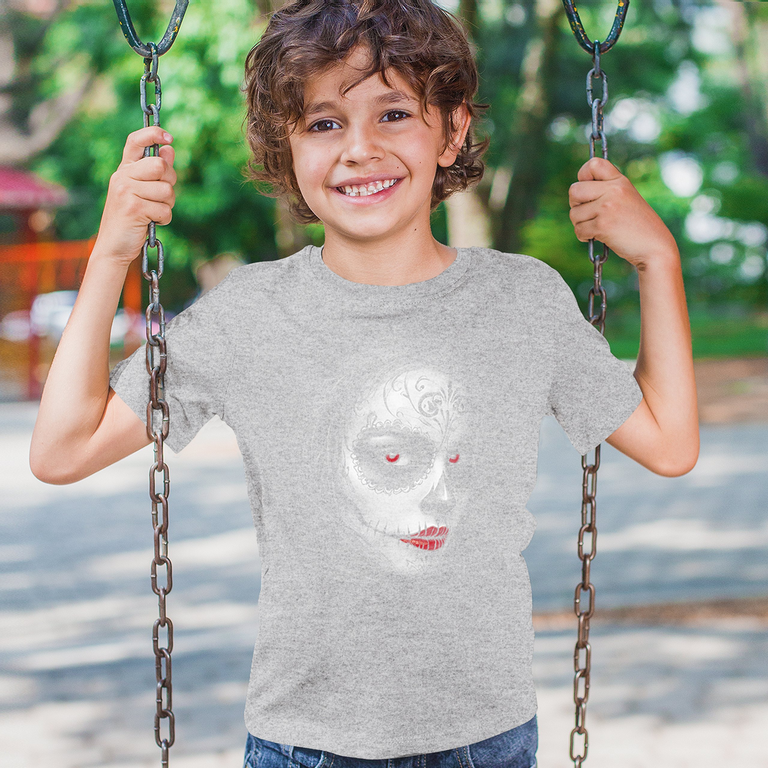 Sugar Skull Portrait Youth T-shirt Gothic Beauty Red Lips Day of the Dead Kids - Picture 12 of 50