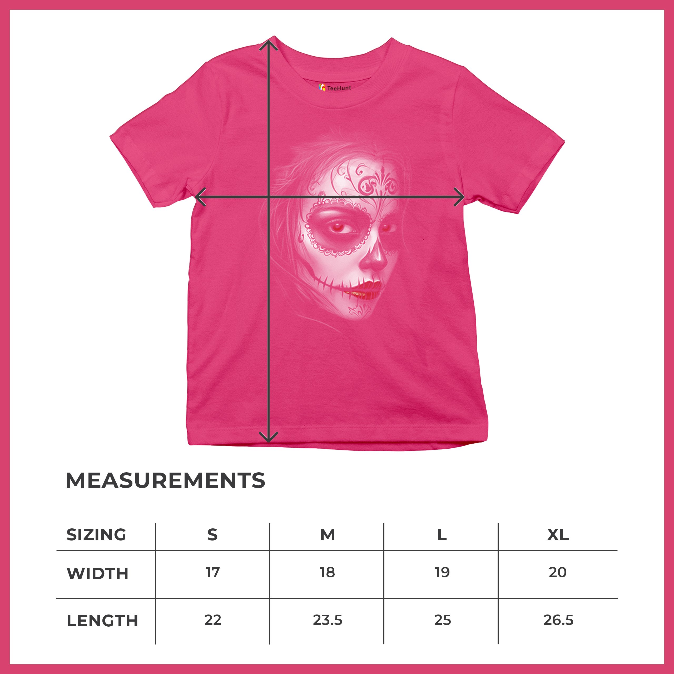 Sugar Skull Portrait Youth T-shirt Gothic Beauty Red Lips Day of the Dead Kids - Picture 50 of 50