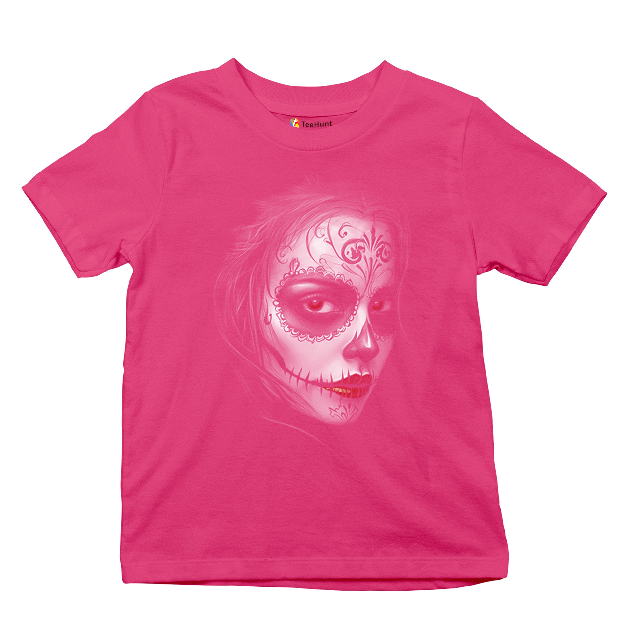 Sugar Skull Portrait Youth T-shirt Gothic Beauty Red Lips Day of the Dead Kids - Picture 48 of 50