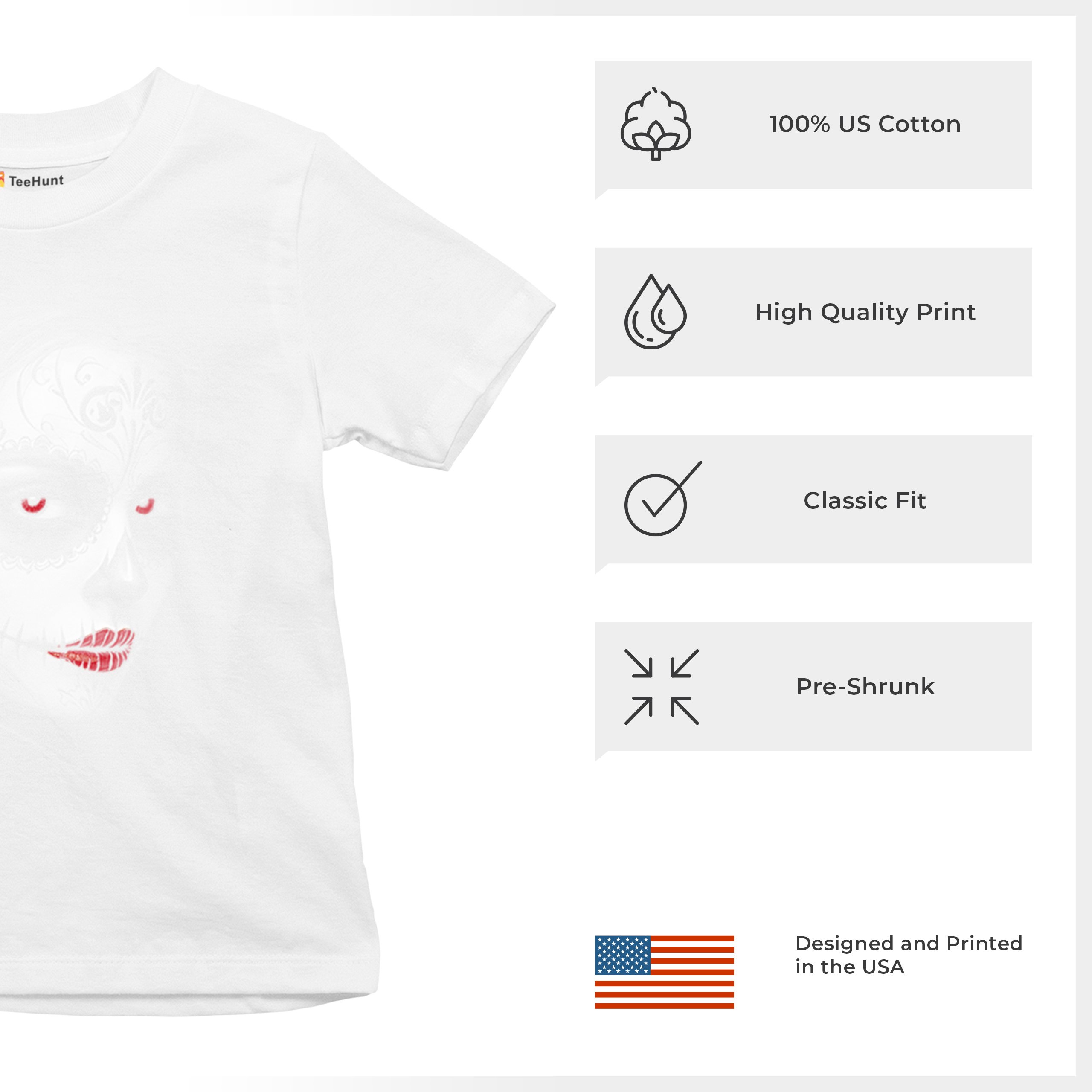 Sugar Skull Portrait Youth T-shirt Gothic Beauty Red Lips Day of the Dead Kids - Picture 28 of 50