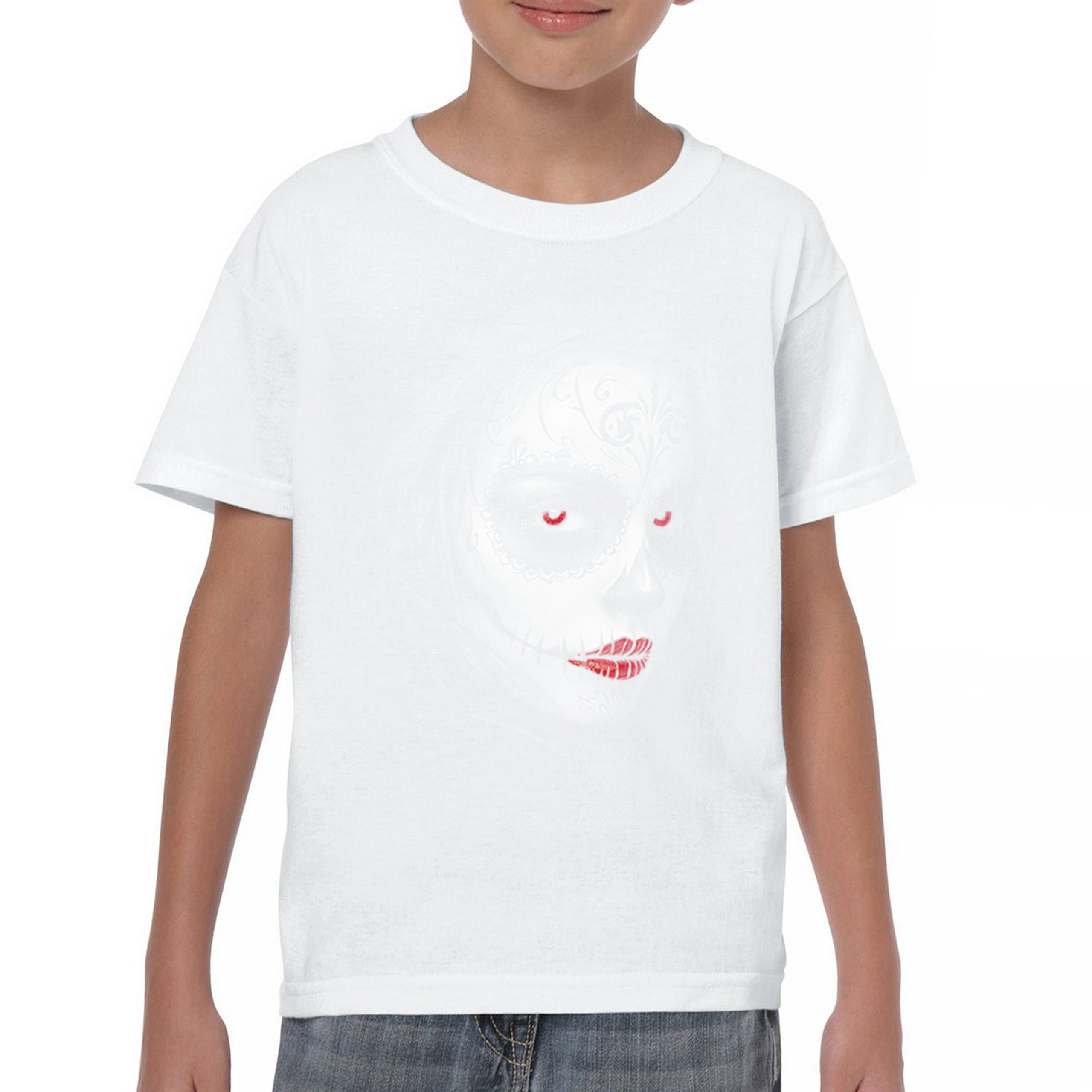 Sugar Skull Portrait Youth T-shirt Gothic Beauty Red Lips Day of the Dead Kids - Picture 23 of 50