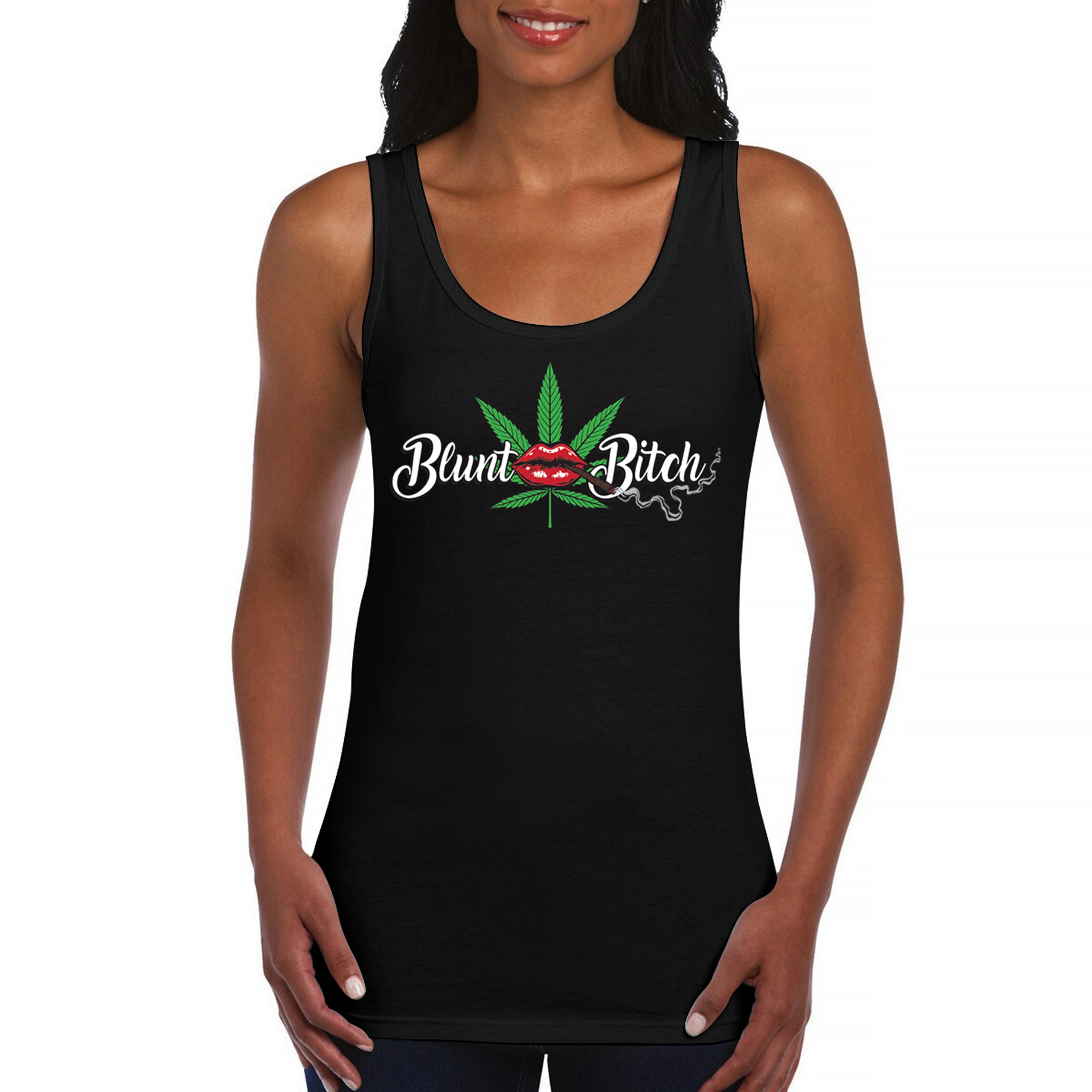 Blunt Bitch Weed Women’s Tank Top Cannabis Lips Stoner 420 Marijuana Leaf