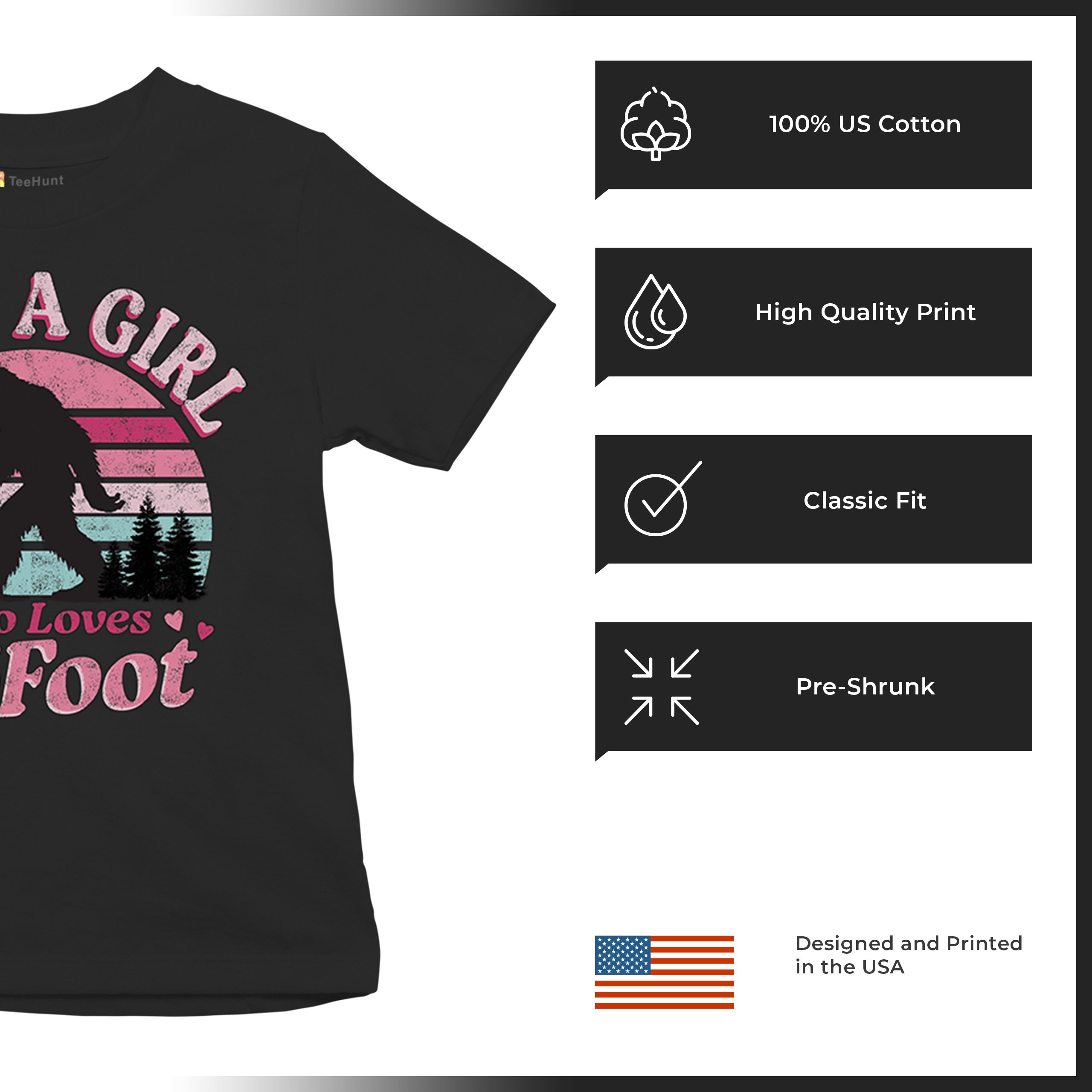 Girl Who Loves Bigfoot Youth T-shirt Sasquatch Cute Gift Vintage Sunset Kids - Picture 7 of 50