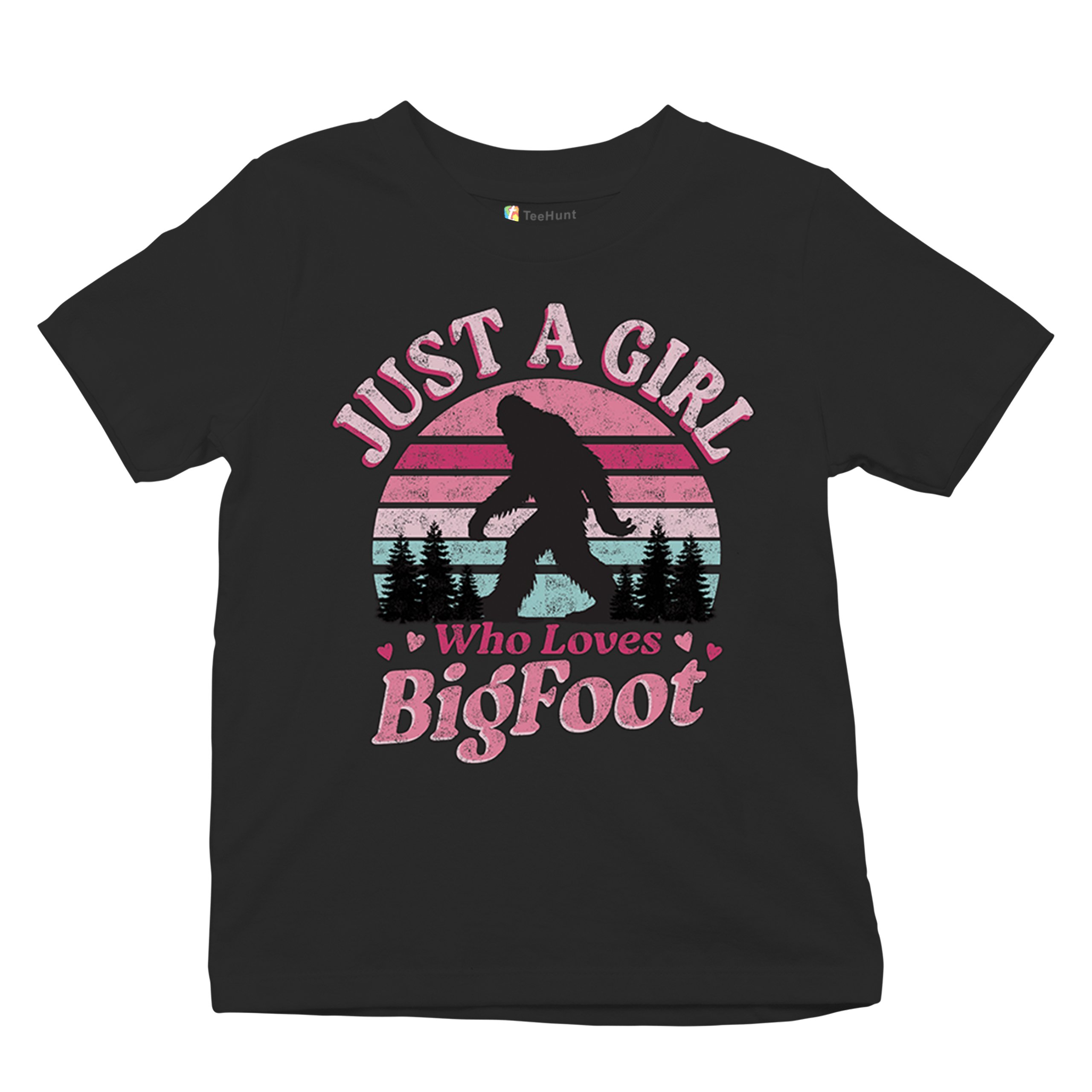 Girl Who Loves Bigfoot Youth T-shirt Sasquatch Cute Gift Vintage Sunset Kids - Picture 6 of 50