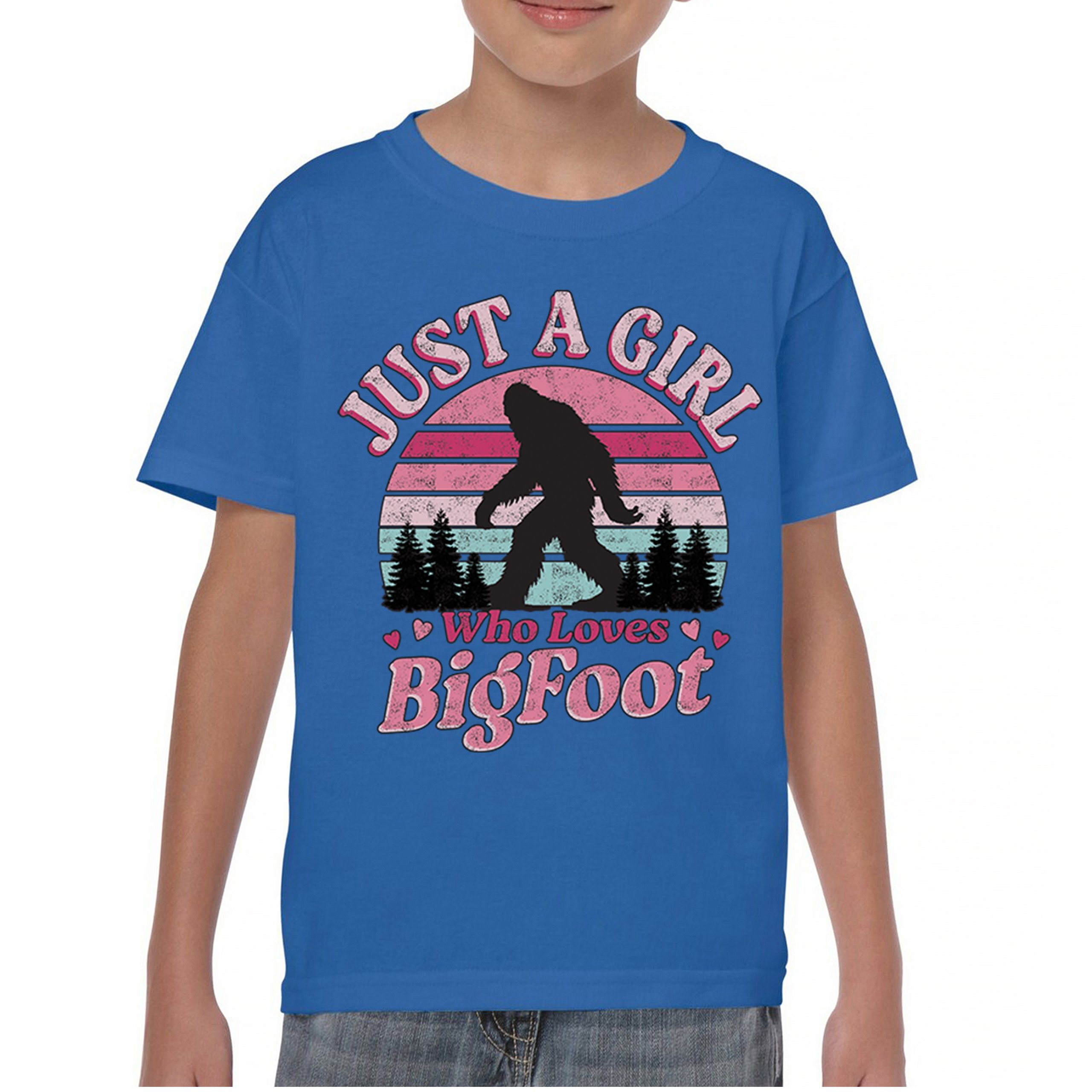 Girl Who Loves Bigfoot Youth T-shirt Sasquatch Cute Gift Vintage Sunset Kids - Picture 37 of 50