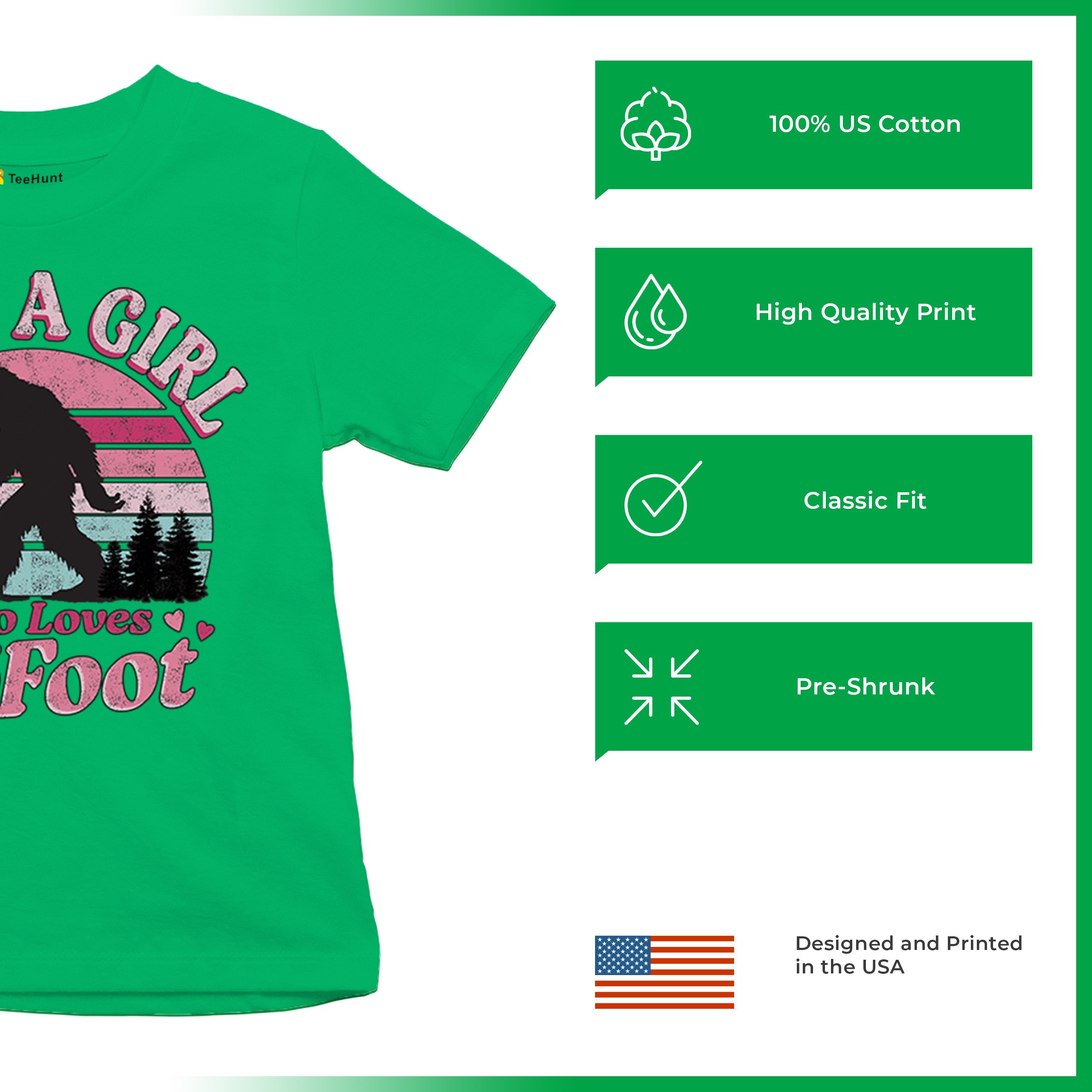 Girl Who Loves Bigfoot Youth T-shirt Sasquatch Cute Gift Vintage Sunset Kids - Picture 35 of 50