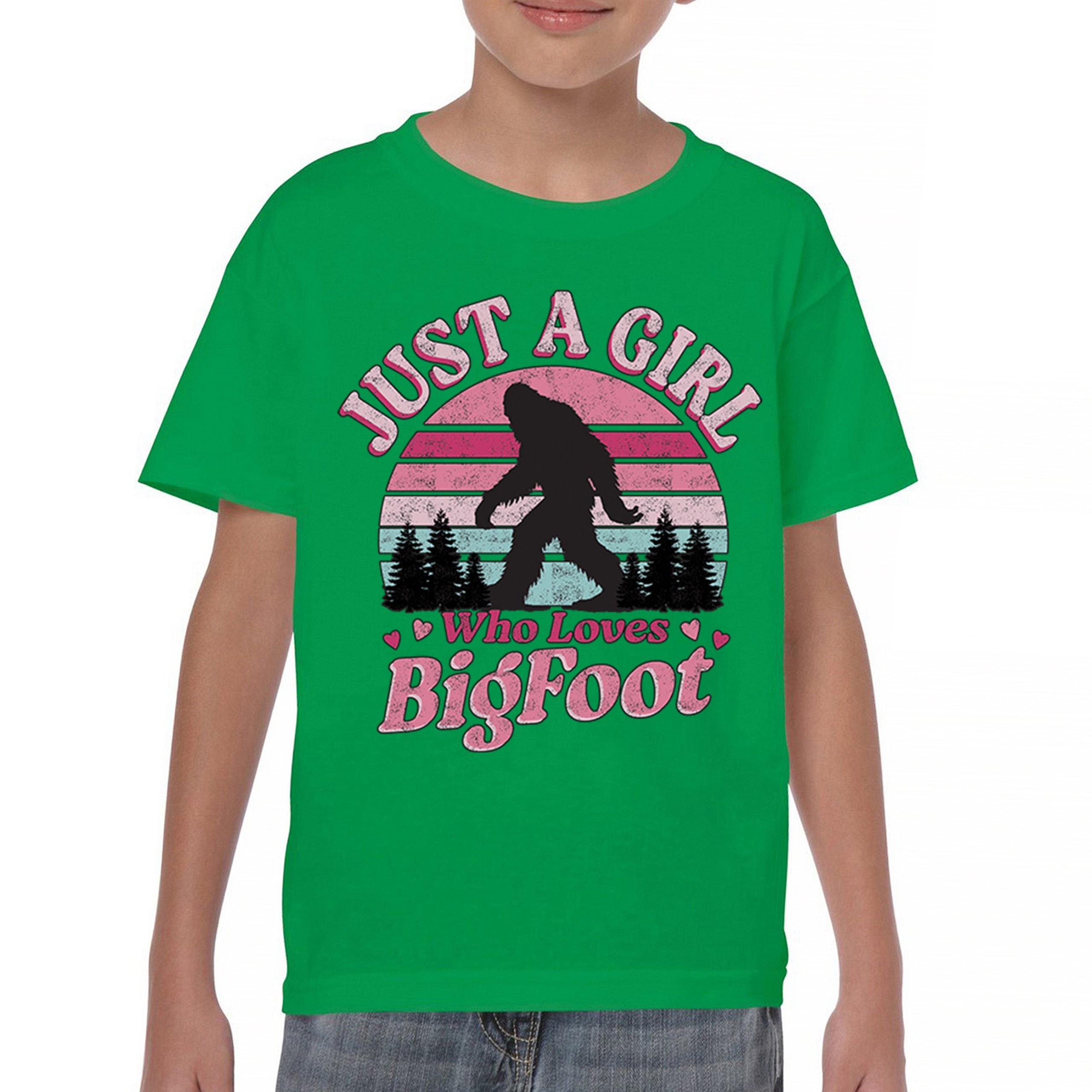 Girl Who Loves Bigfoot Youth T-shirt Sasquatch Cute Gift Vintage Sunset Kids - Picture 30 of 50