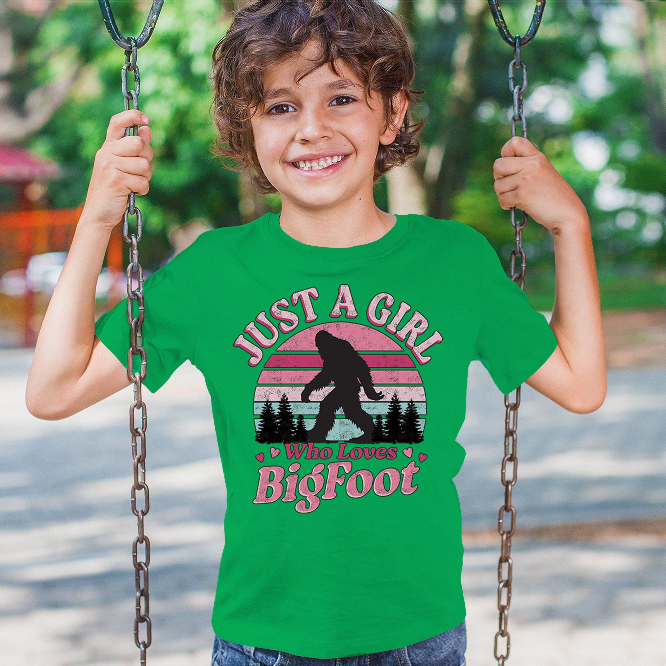 Girl Who Loves Bigfoot Youth T-shirt Sasquatch Cute Gift Vintage Sunset Kids - Picture 33 of 50