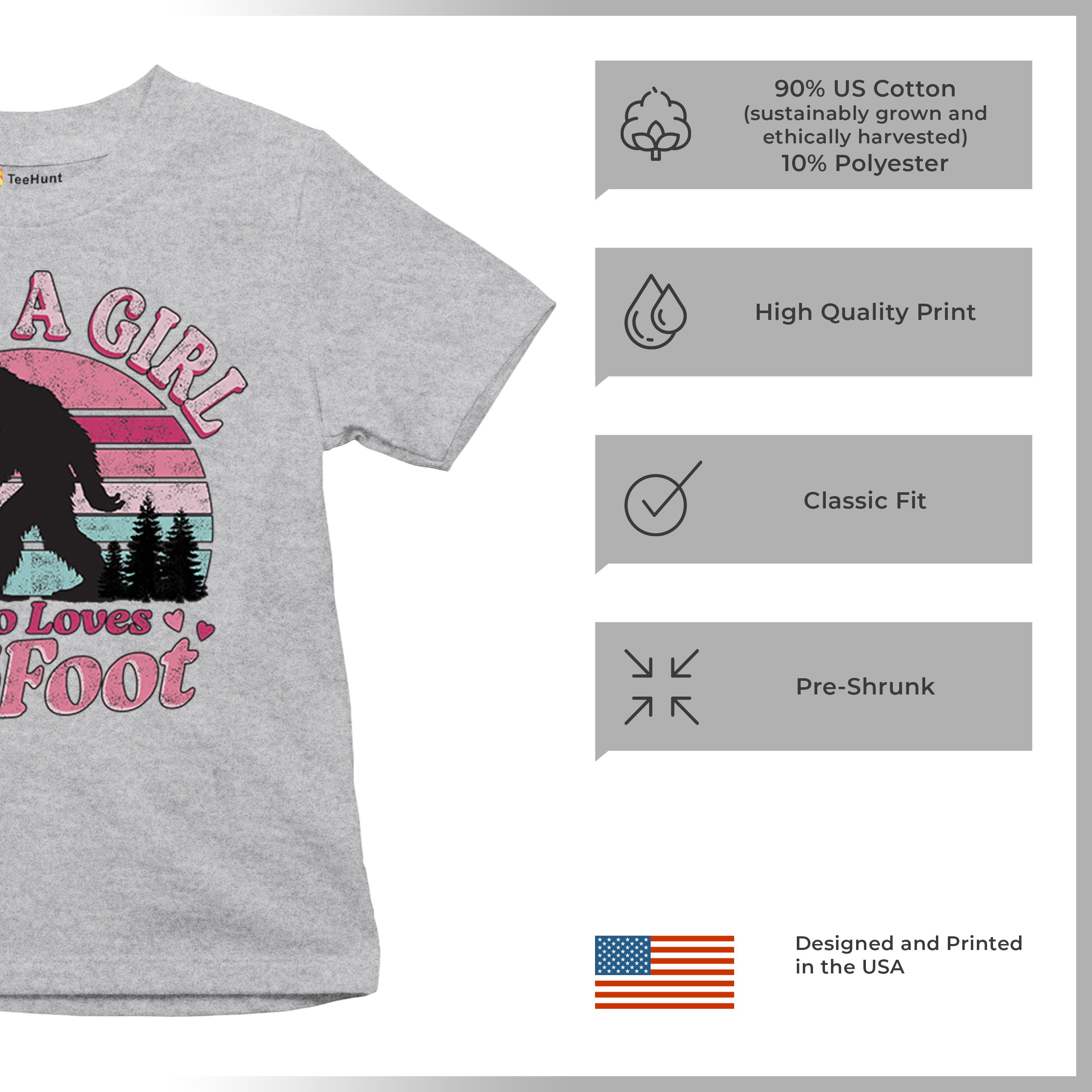 Girl Who Loves Bigfoot Youth T-shirt Sasquatch Cute Gift Vintage Sunset Kids - Picture 14 of 50