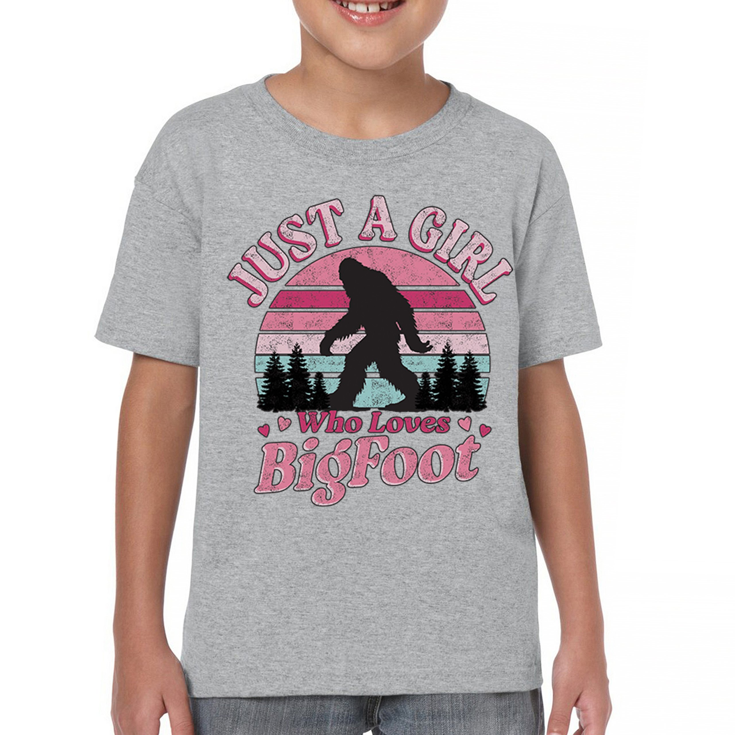 Girl Who Loves Bigfoot Youth T-shirt Sasquatch Cute Gift Vintage Sunset Kids - Picture 9 of 50